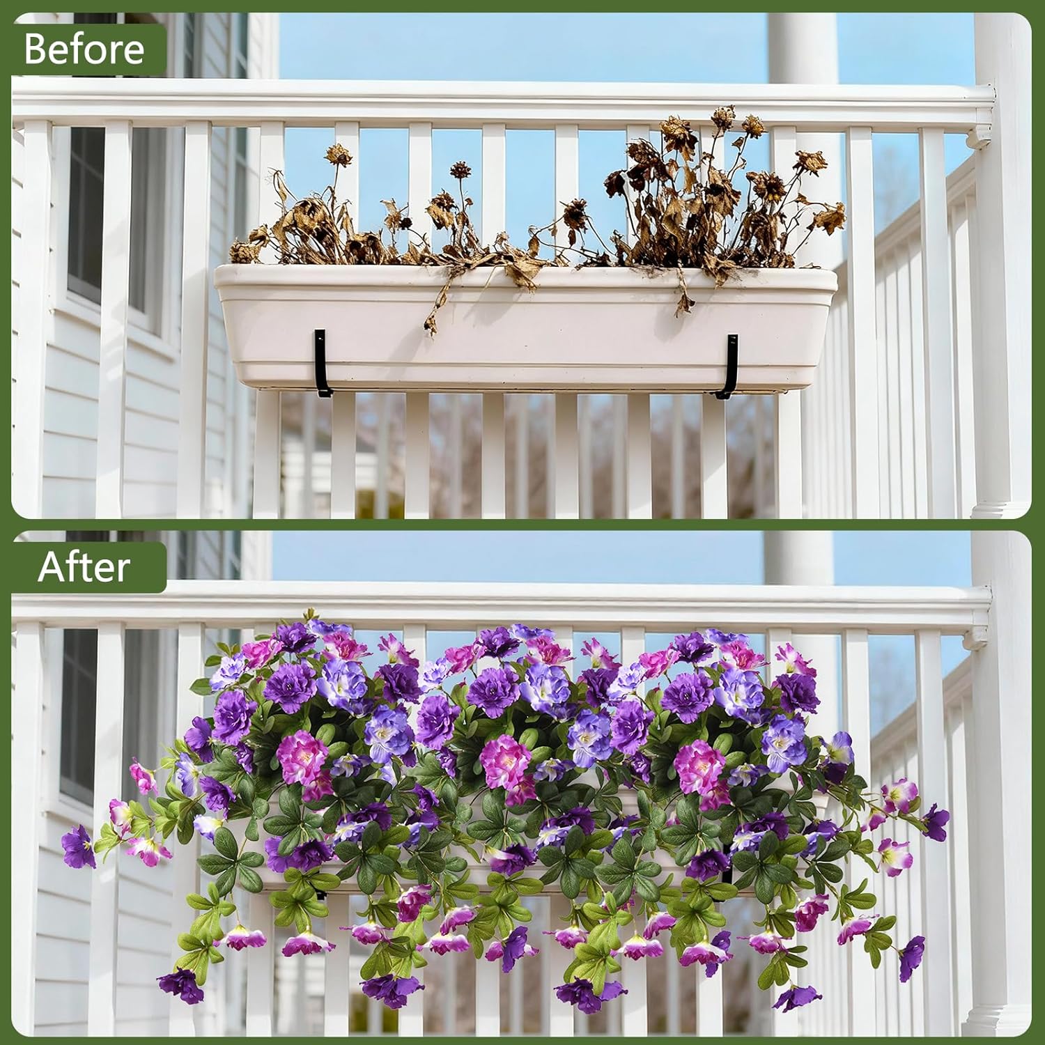 Artificial Fake Flowers For Outdoor, 2Pcs Realistic Fake Outdoor Flowers Plants, Uv Resistant Silk Faux Flower For Outside Front Door Porch Planters Patio Yard Garden Window
