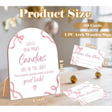 51 Pcs Pink Bow Guess How Many Candies Are In The Jar Game, Pink Baby Shower Game, 6X8 Inch Arch Wooden Sign With Stand And 50 Guessing Cards, Gender Neutral Party Decoration - Wf01