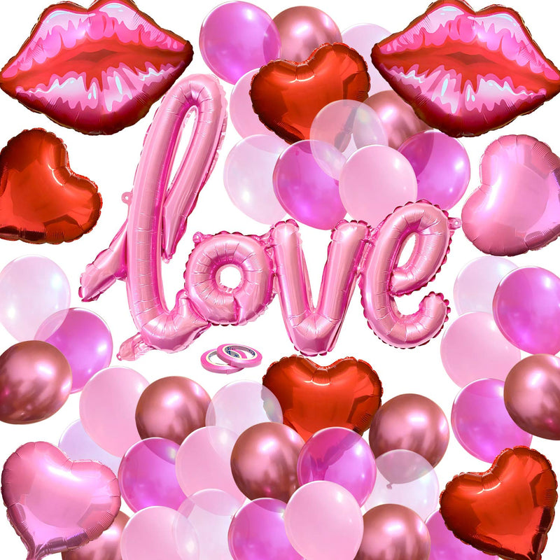 Valentines Day Decor Love Balloon Set, Pink Aluminum Film Large Lips,