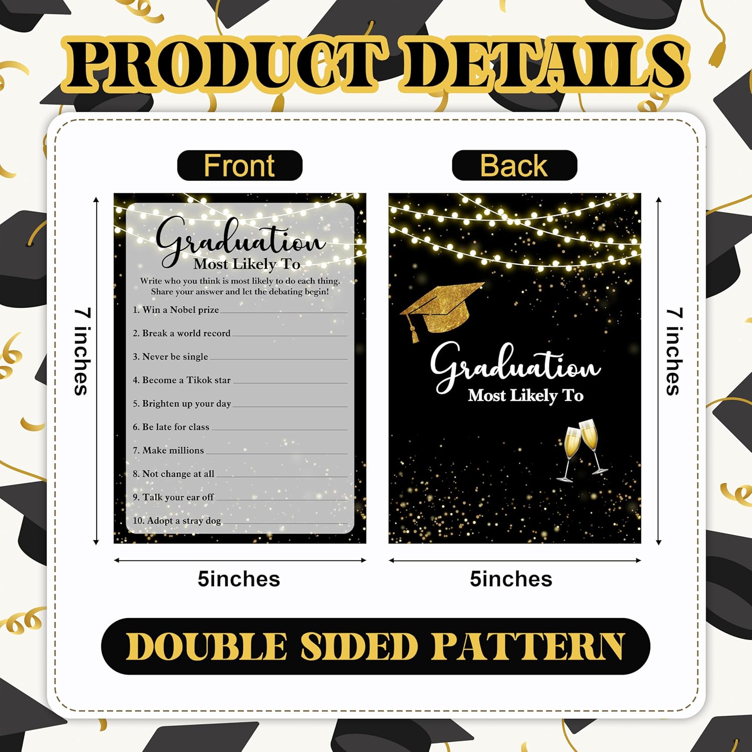 Graduation Games, Black Gold Grad Party Game Cards For Adults, Graduation Most Likely To Games, Graduation Celebration Party Favors Supplies, 25 Pack (07)