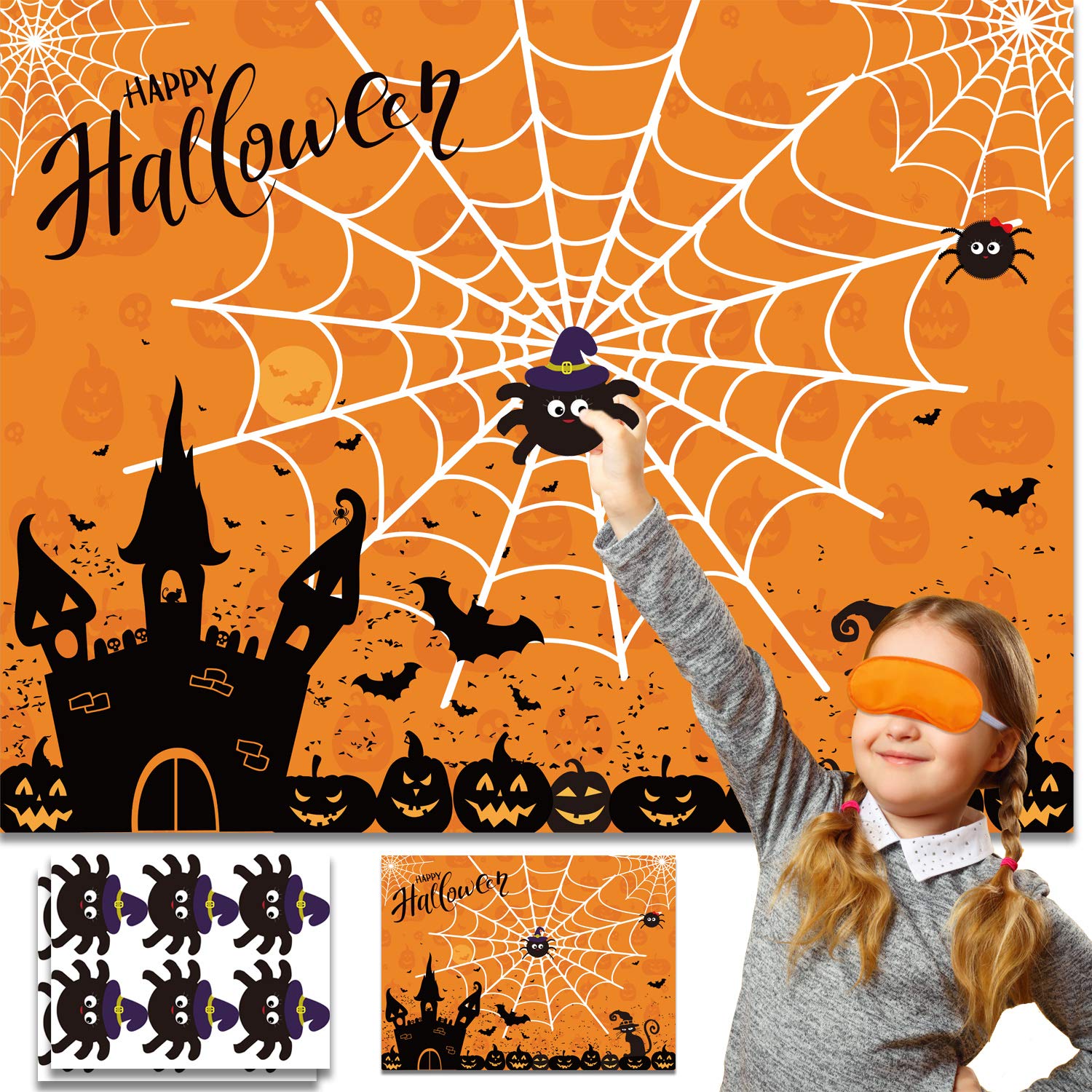Halloween Party Games Pin The Spider On The Web Game Reusable Pin Game Spider Web Halloween Party Favor Supplies For Kids Girls Boys