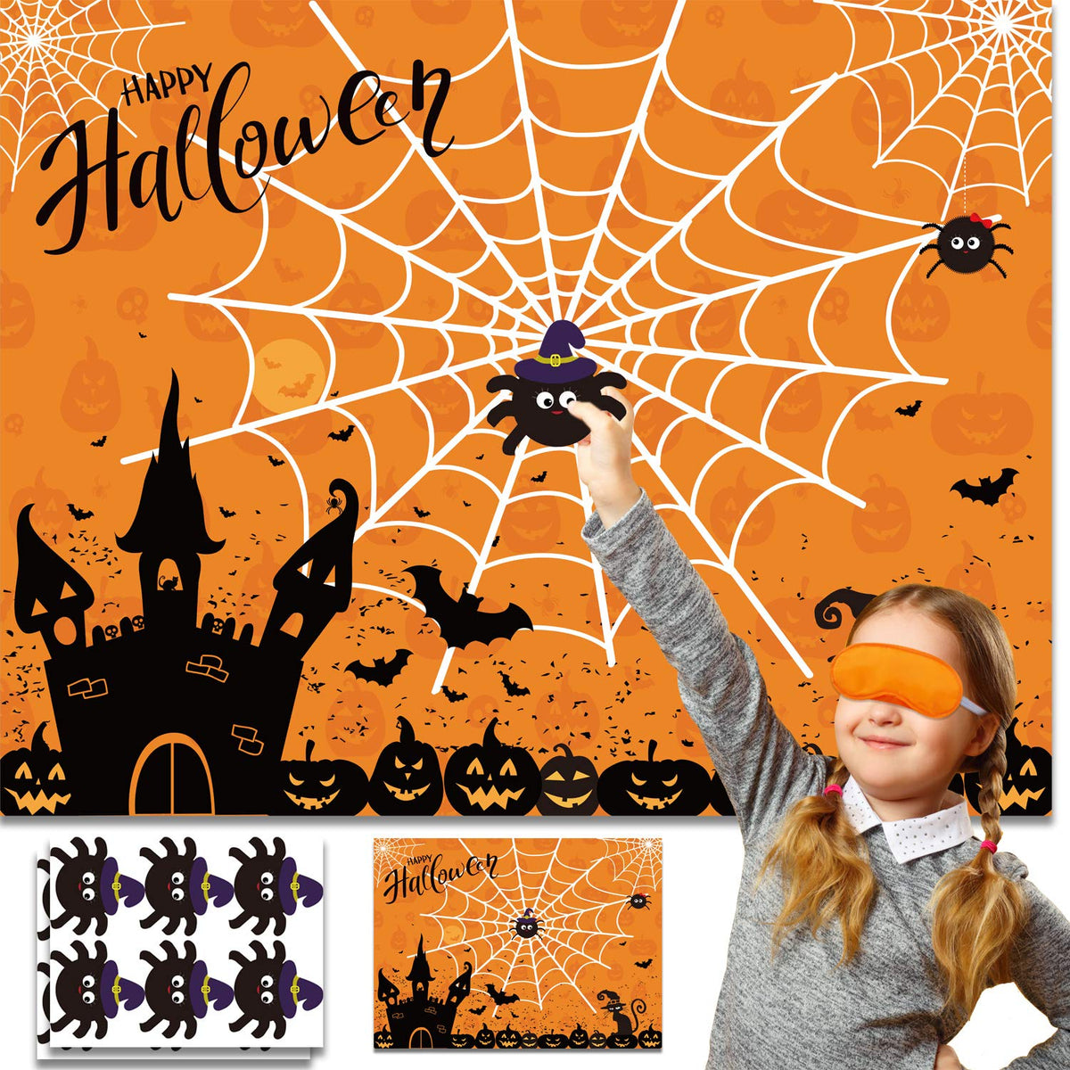 Halloween Party Games Pin The Spider On The Web Game Reusable Pin Game Spider Web Halloween Party Favor Supplies For Kids Girls Boys