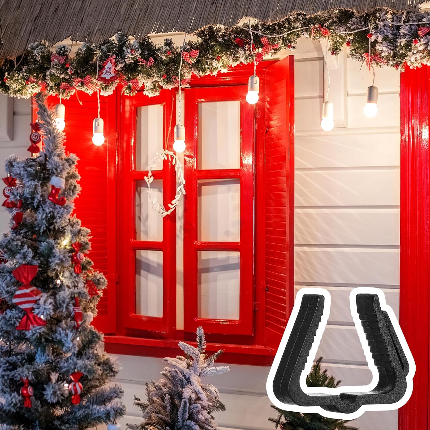 Christmas Light Clips For Outside String Lights 1 5/8 Inch Fascia Boards Clips Plastic Christmas Bulb Gutter Hooks For Roof Fence Outside Xmas Holiday, Black (100)