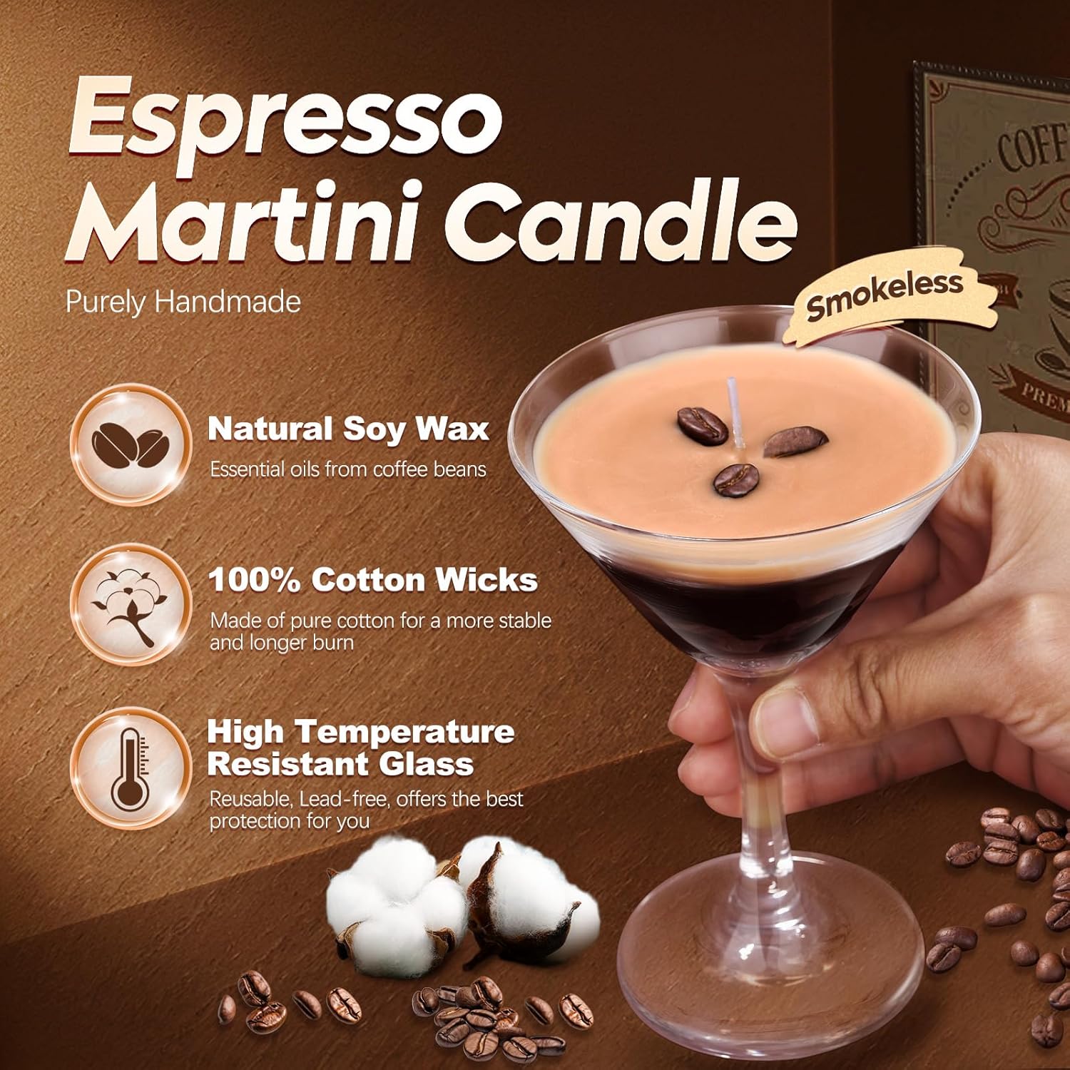 Espresso Martini Candle Gifts For Women Men, Coffee Scented Unique Gift For Espresso Lovers, Soy Wax Candles For Coffee Bar, Home Decor For Mother, Birthday, Christmas