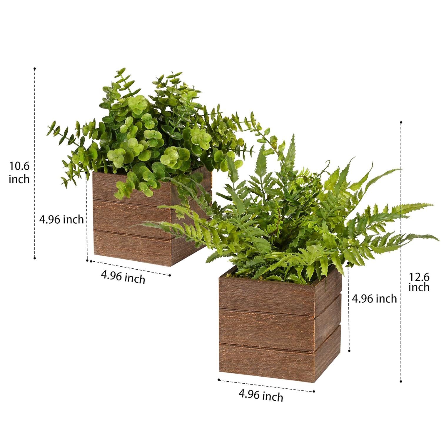 Small Fake Plants, 2Pack Mini Potted Artificial Plastic Boxwood Fern Green Decorative Plant In Wooden Potted, Fake Desk Plant For Farmhouse Home Decor Office Bathroom Desk Room Indoor Outdoor