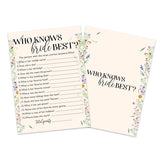 Wildflowers Bridal Shower Game Cards, Who Knows Bride Best Game Cards For Wedding Shower Engagement Party Bachelorette Party Reception, Bridal Shower Decorations, Set Of 25-06