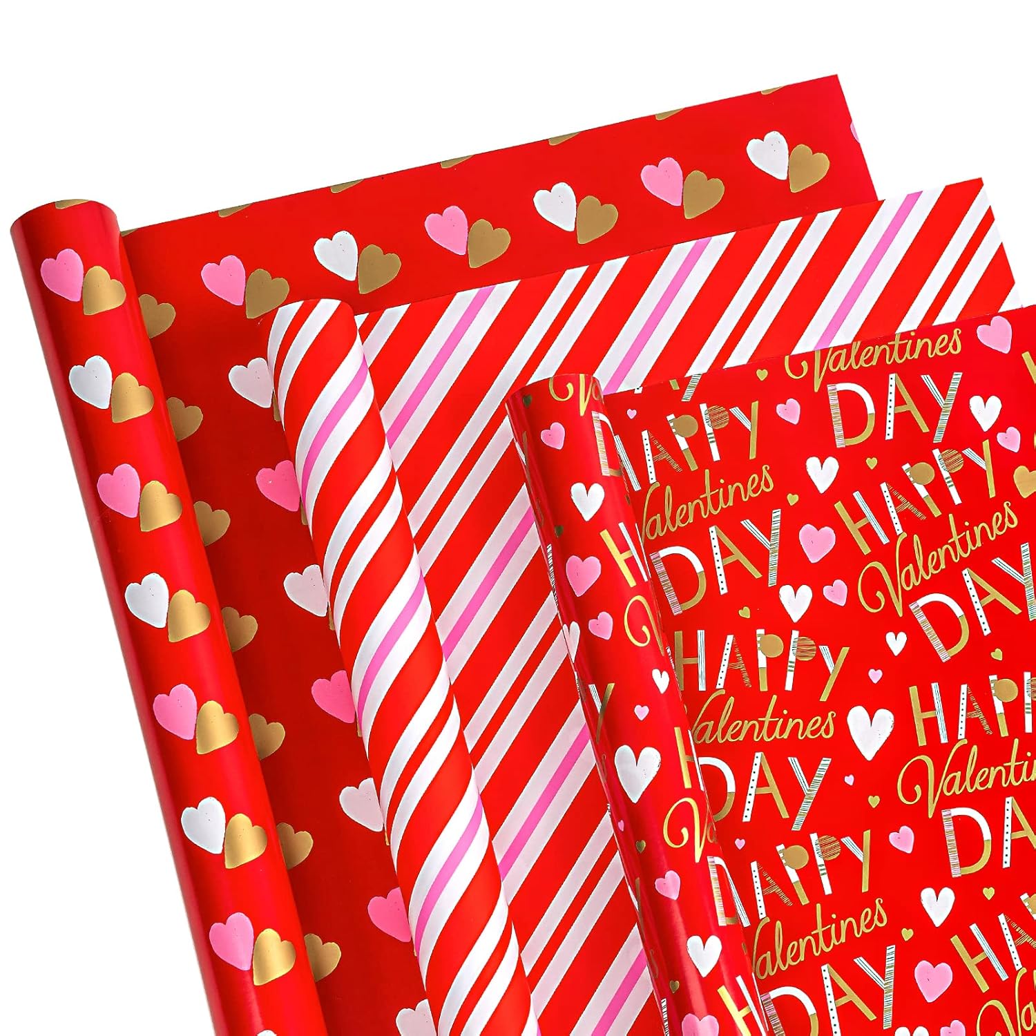 Valentine'S Day Wrapping Paper Roll - 3 Rolls - 17 Inch X 120 Inch Per Roll - Red And Pink Sweet Heart Design For Multiple Occasions