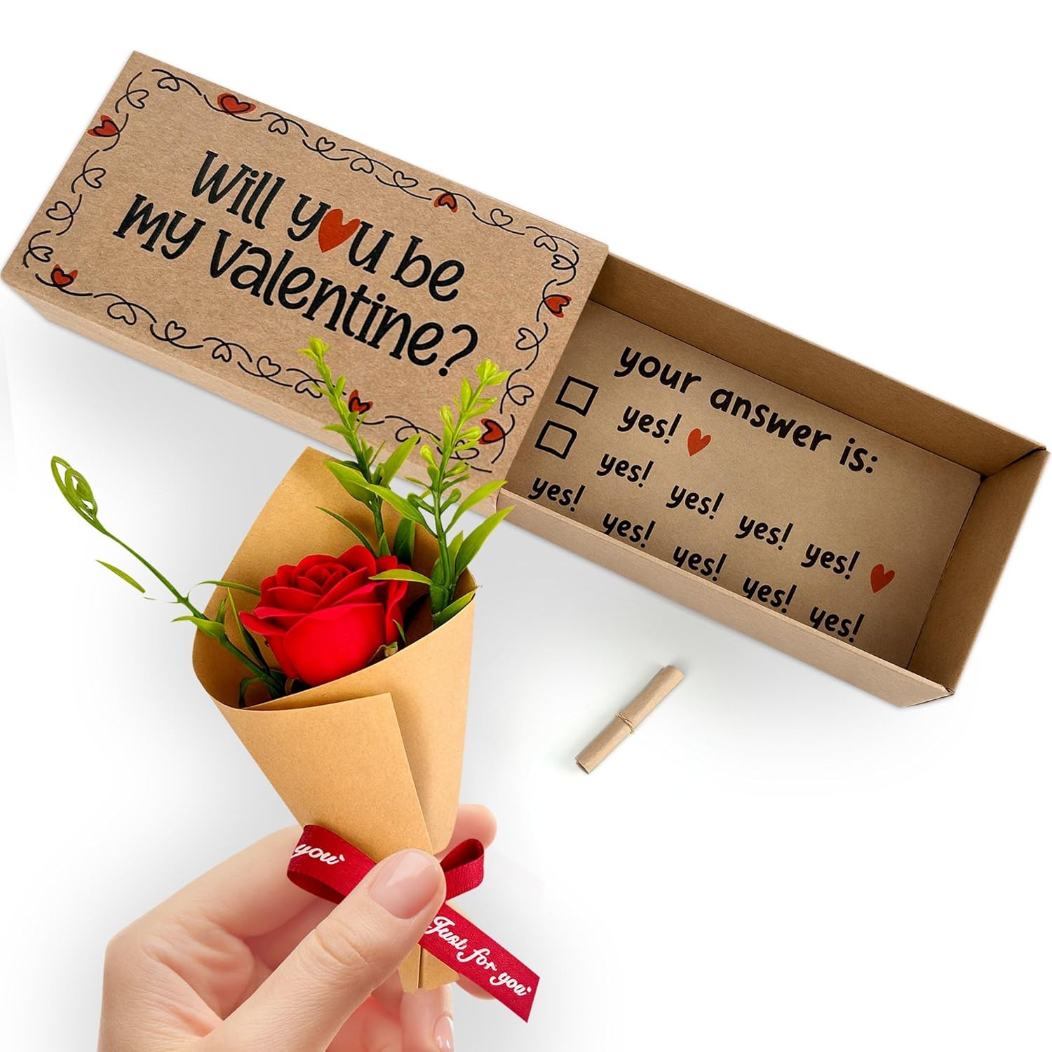 Will You Be My Valentine Card – Handmade Cute Love Card Matchbox With Mini Rose, Surprise Gift, I Love You Box, Valentines Day Gift For Her, Him, Wife, Husband, Or Girlfriend, Boyfriend, Couples