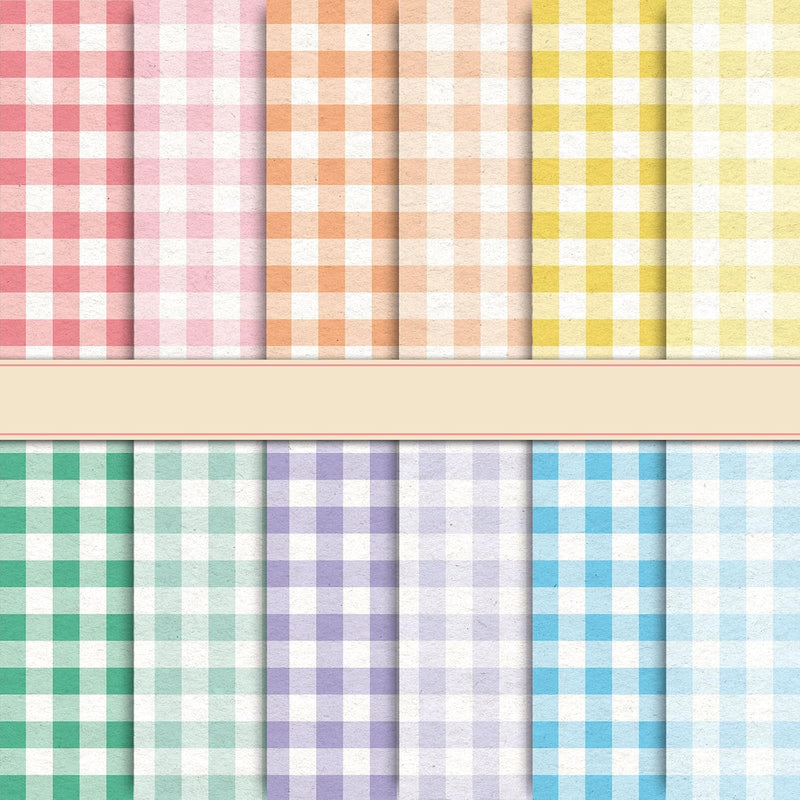 24Pcs Pastel Plaid Pattern Paper Colorful Scrapbook Paper Double-Sided Decorat