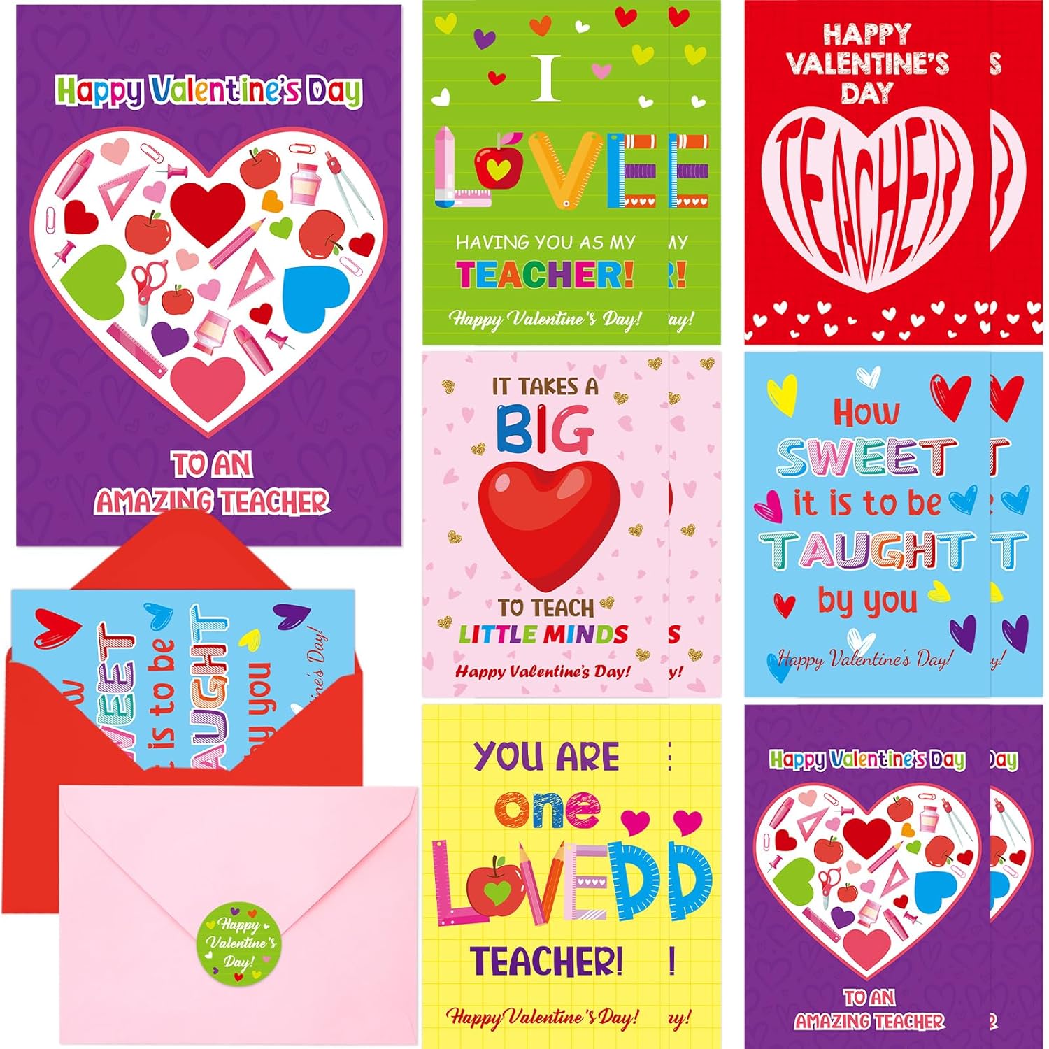 Valentines Day Cards For Teachers Happy Valentine Teacher Appreciation Card With Envelopes For Holiday Thank You Supplies 12Pcs