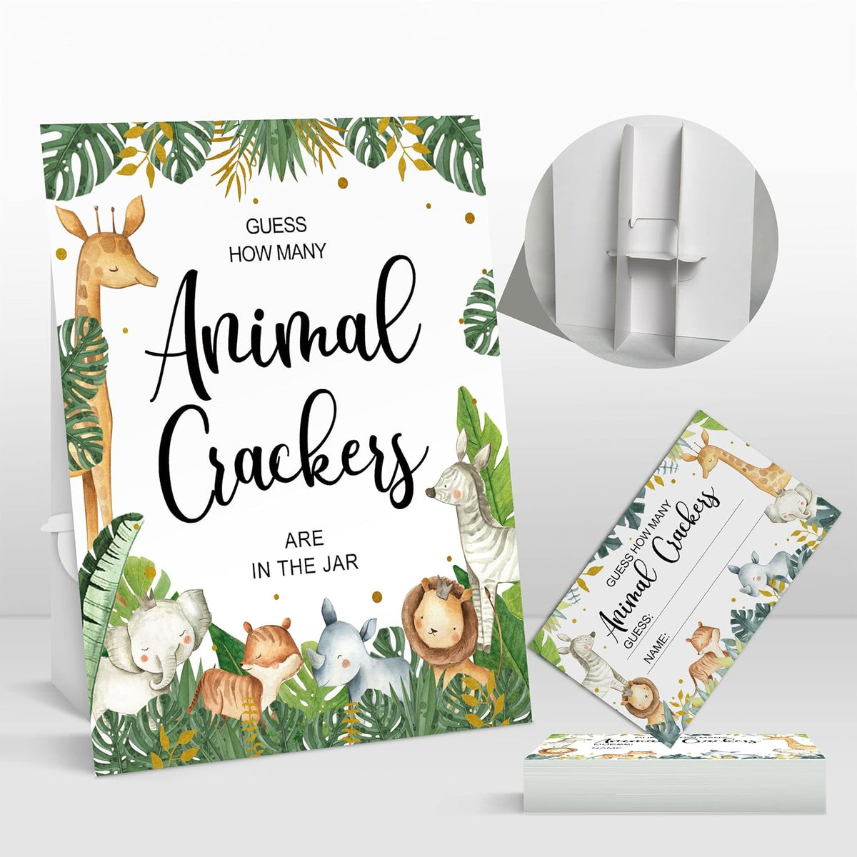 50 Safari Baby Shower Games, Safari Guess How Many Animal Crackers Game Cards With Sign, Jungle Themed Shower Games, Candy Guessing Game Tickets Baby Sprinkle Decorations(2X3.5 Inches)