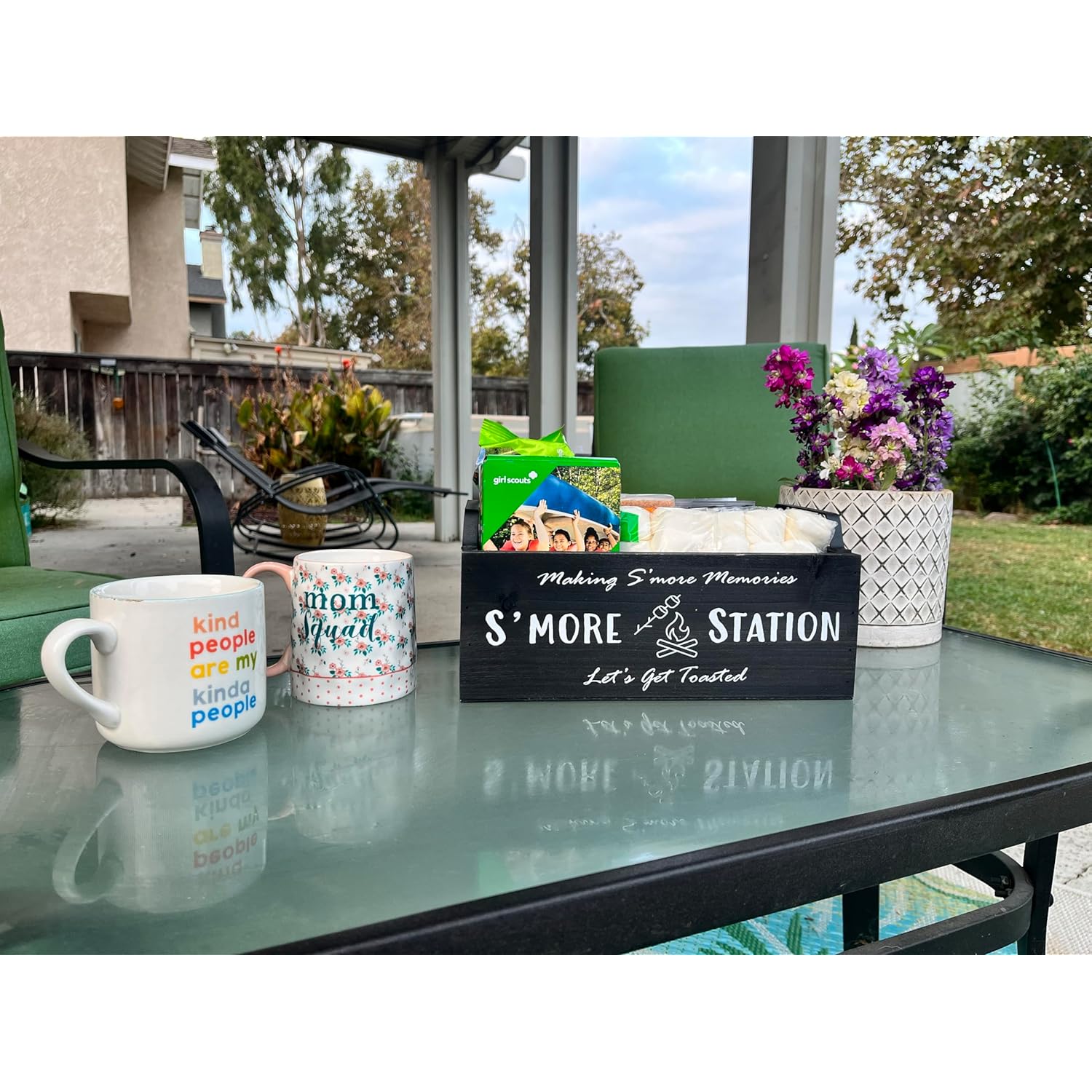 S'Mores Station, Gifts For Fire Pit, Caddy Station, Smores Gift, Party Station, Movie Kit Gift, Organization Kit, Smores Decor, Wood Tray With Handles, Hand Painted, 1 Unit