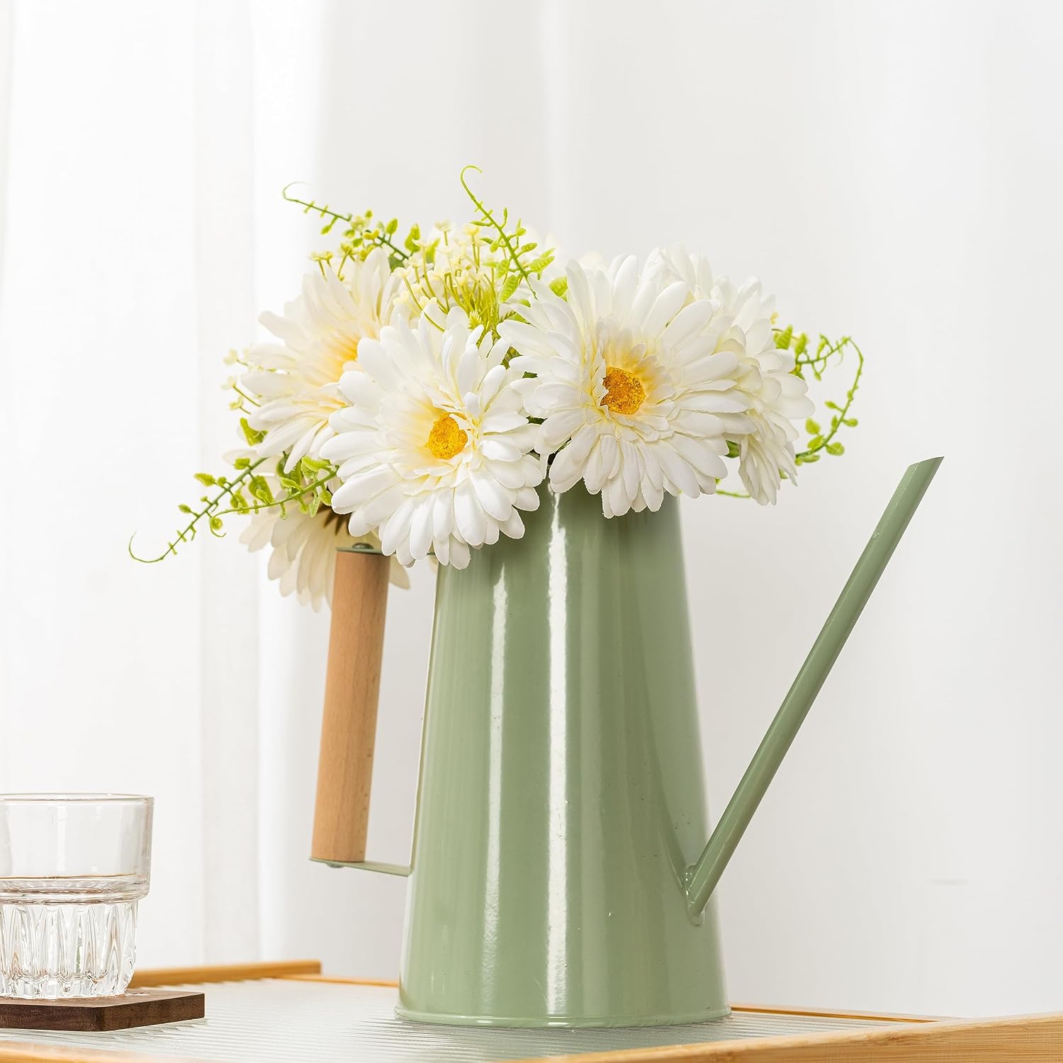 Fake Flowers Artificial Daisies & Gerbera Bouquet Silk White 10 Stems Match With Wild Flowerets