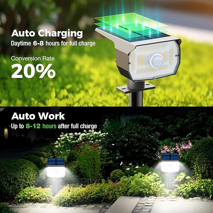 4 Pack 56 LED Solar Motion Sensor Spot Lights 2 in 1 Cool White Landscape Wall Lights