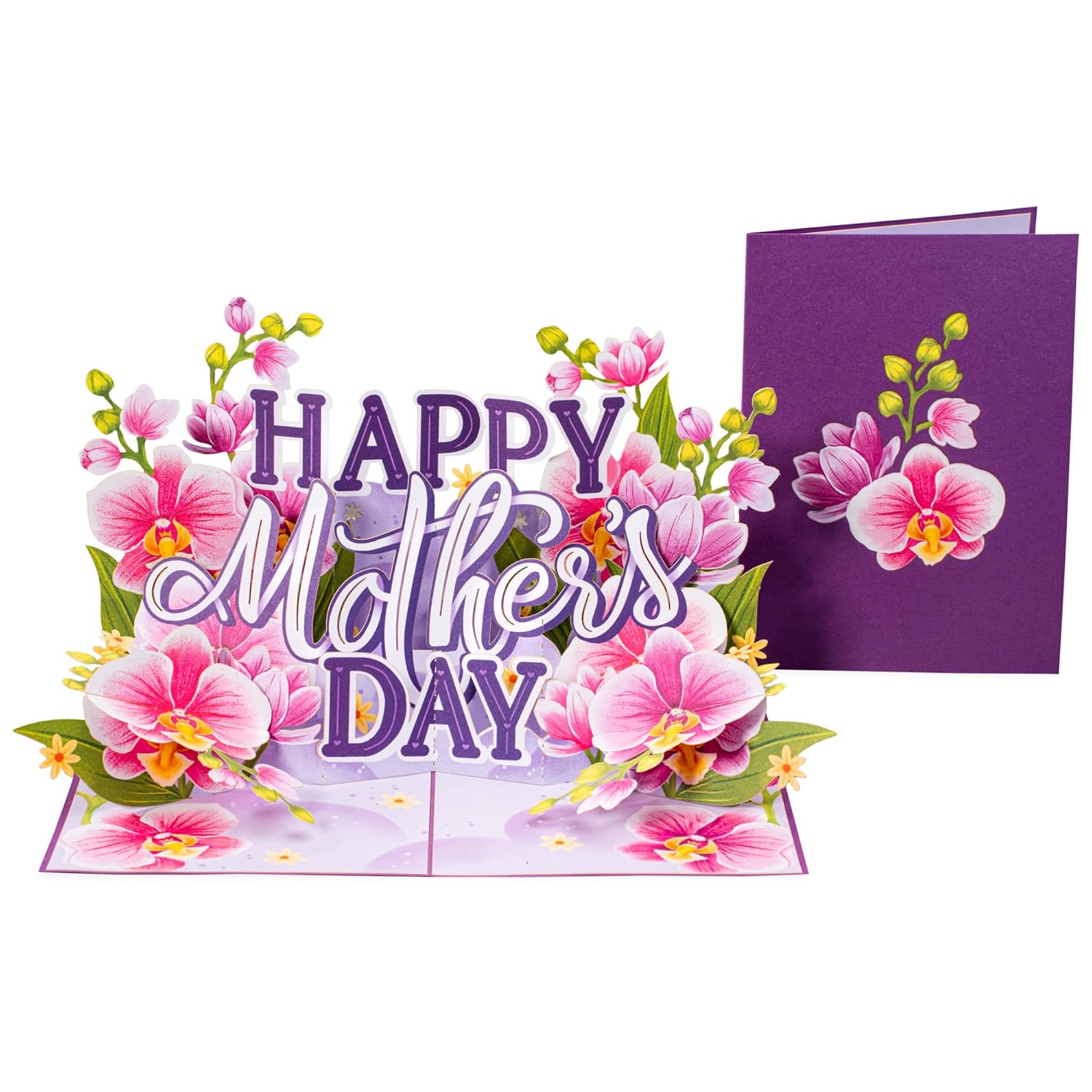 Happy Mothers Day Card, Mother'S Day Pop Up Card, 3D Orchids, For Mom, Wife, Grandma - 5" X 7" Cover - Includes Envelope And Note Tag