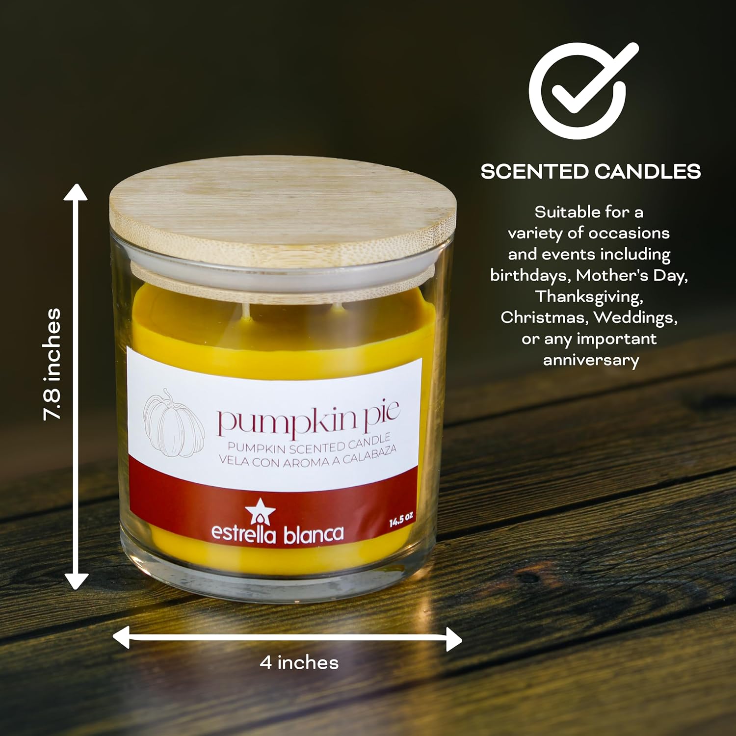 14.5Oz Pumpkin Pie Scented Candle, Cozy Fall Home Fragrance, Soy Wax Candle With Long-Lasting Burn, Warm Autumn Decor Candle Gift For Women And Men