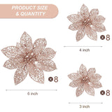 Rose Gold 24 Pieces Poinsettia Flower Christmas Glitter Artificial Poinsettia With Clips Christmas Tree Ornament Decorations For Diy Xmas Wreath Holiday Home Party Decor, 3/4/6 Inches