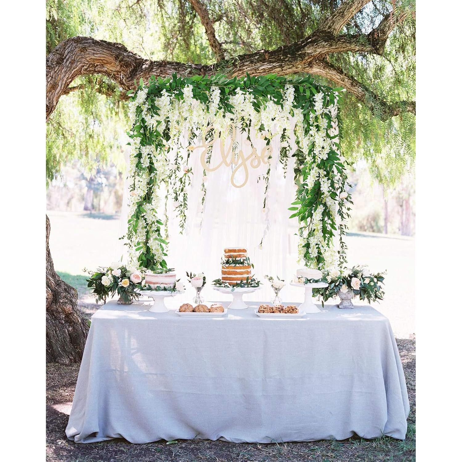 2Pcs 6Ft/Piece Artificial Flowers Wisteria Garland Artificial Wisteria Vine Hanging Flower Greenery Garland For Home Garden Outdoor Wedding Arch Floral Decor (White)
