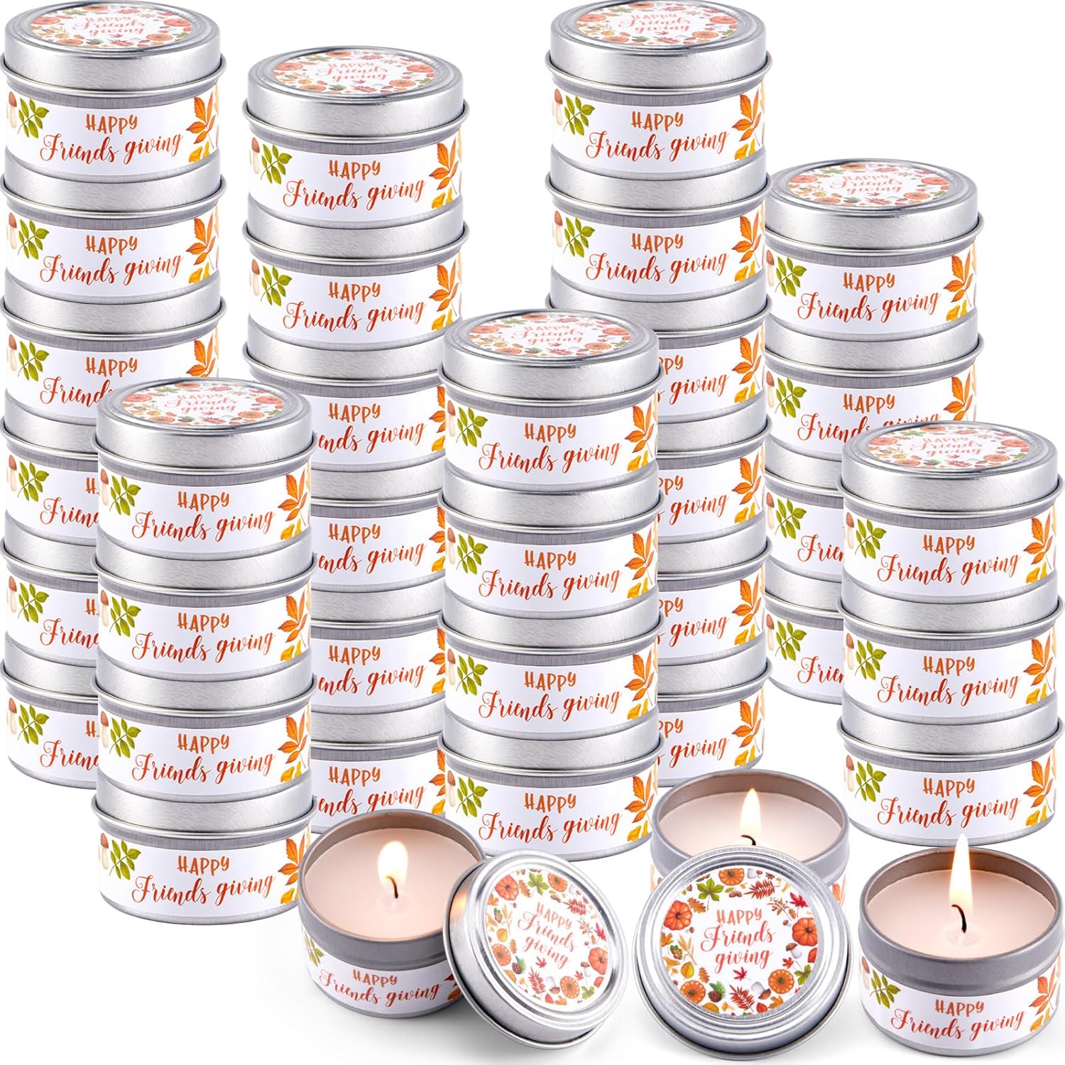 24 Pcs Friend Gatherings Unscented Candles 1.97 X 1.18 Inch Happy Friendsgiving Party Favors Unscented Candles Gift Bulk Tealight Ideal For Daily Use Baby Shower Return Gifts For Guests