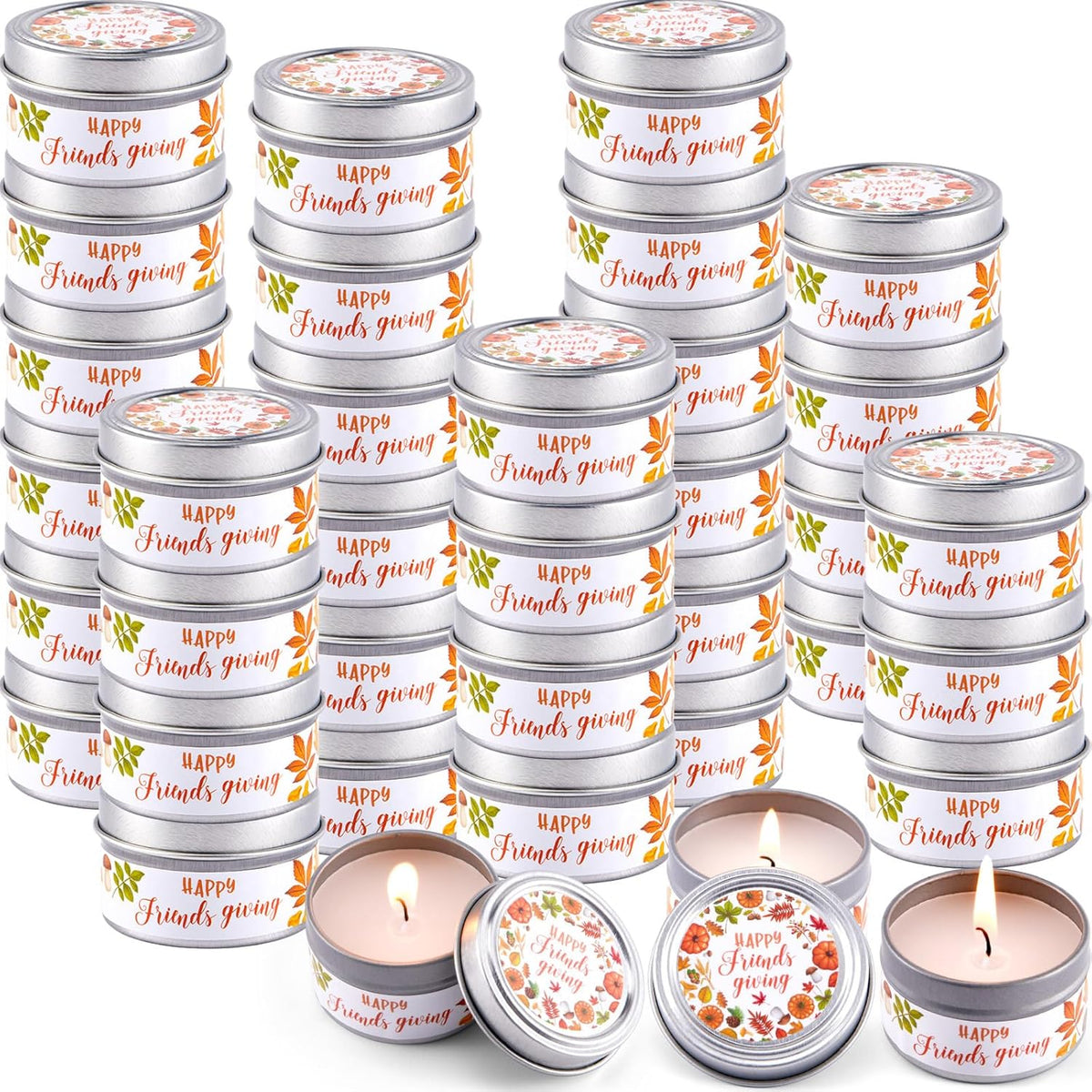 24 Pcs Friend Gatherings Unscented Candles 1.97 X 1.18 Inch Happy Friendsgiving Party Favors Unscented Candles Gift Bulk Tealight Ideal For Daily Use Baby Shower Return Gifts For Guests