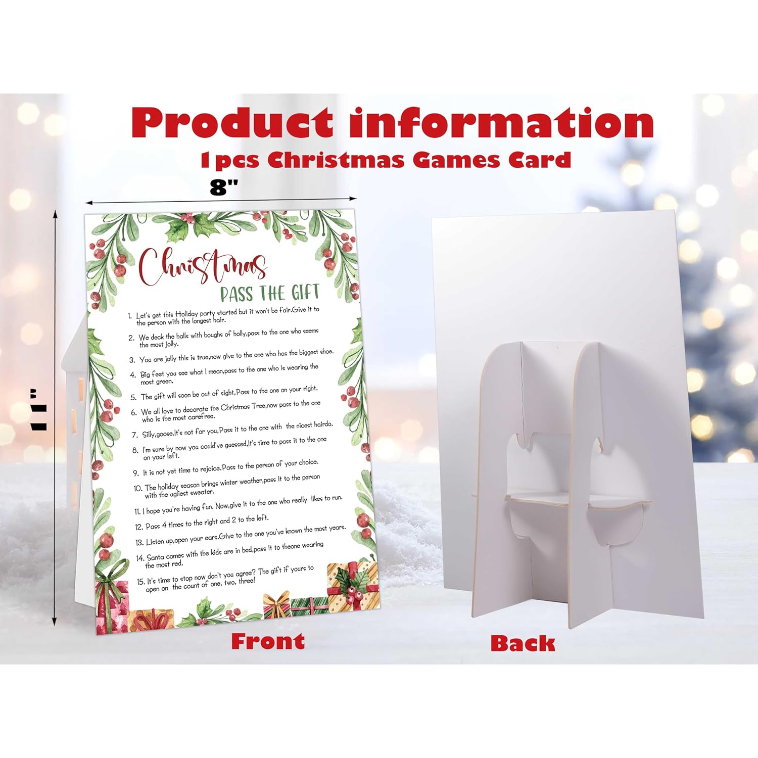 Christmas Party Games Pass The Gift Game Card-8”X 11”, Pass The Present Game, Pass The Parcel Game, Christmas Games For Adults, Office, Groups Activities Christmas Party Favors, 08