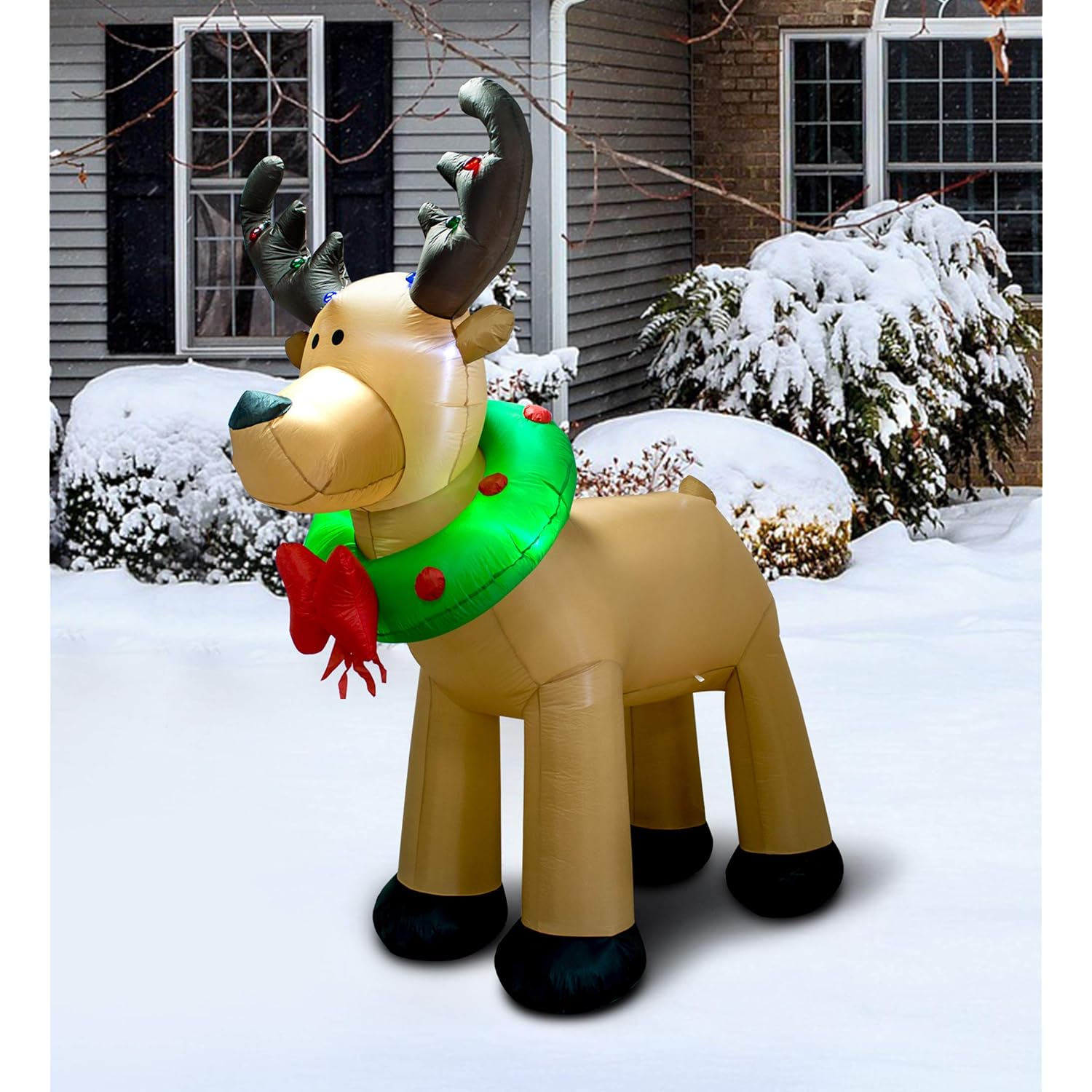 8 Feet Christmas Inflatable Reindeer Holiday Lighted Blow-Up Yard Decoration Indoor Outdoor Yard Lawn Decoration