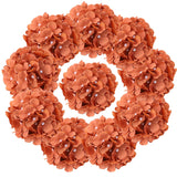 Burnt Orange Artificial Flowers Fake Hydrangeas Flowers Heads 10Pcs Full Hydrangea Silk Flowers With Stems For Fall Wedding Home Party Shop Baby Shower Decoration
