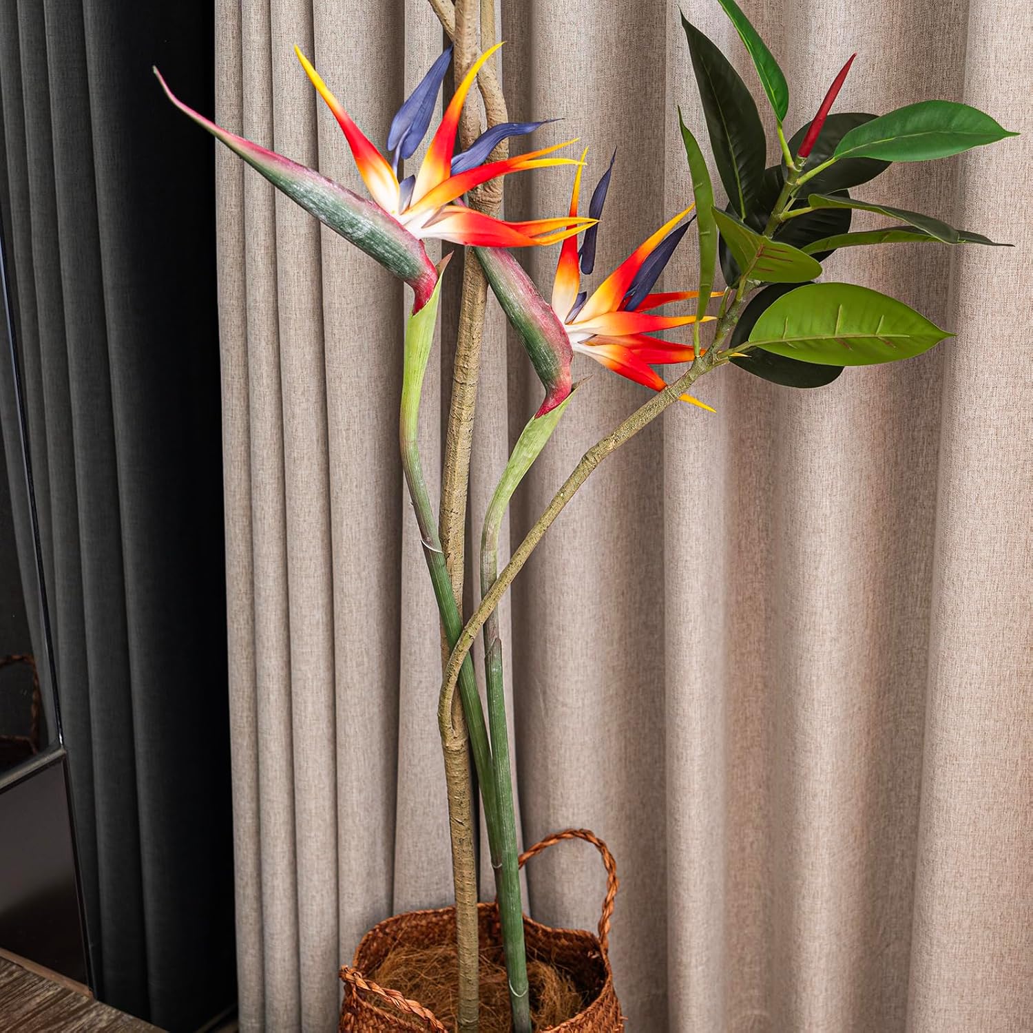 Artificial Flowers Bird Of Paradise 37'' Large Latex Fake Greenery Plants Long Stem Red Plants 2Pcs For Home,Living Room,Bedroom,Dining Table(Red 2Pcs)