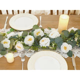2 Pack 6Ft Artificial Eucalyptus Flower Garland With White Roses, Faux Floral Greenery Garland Fake Flower Vines For Wedding Party Centerpiece Table Runner Arch Party Decor (2Pcs,White