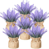 6 Pack Fake Lavender Plant Small Artificial Lavender Flowers Decor Burlap Bag Rustic Plant Potted For Kitchen Farmhouse Home Bedroom Wedding Table Country Indoor Decor