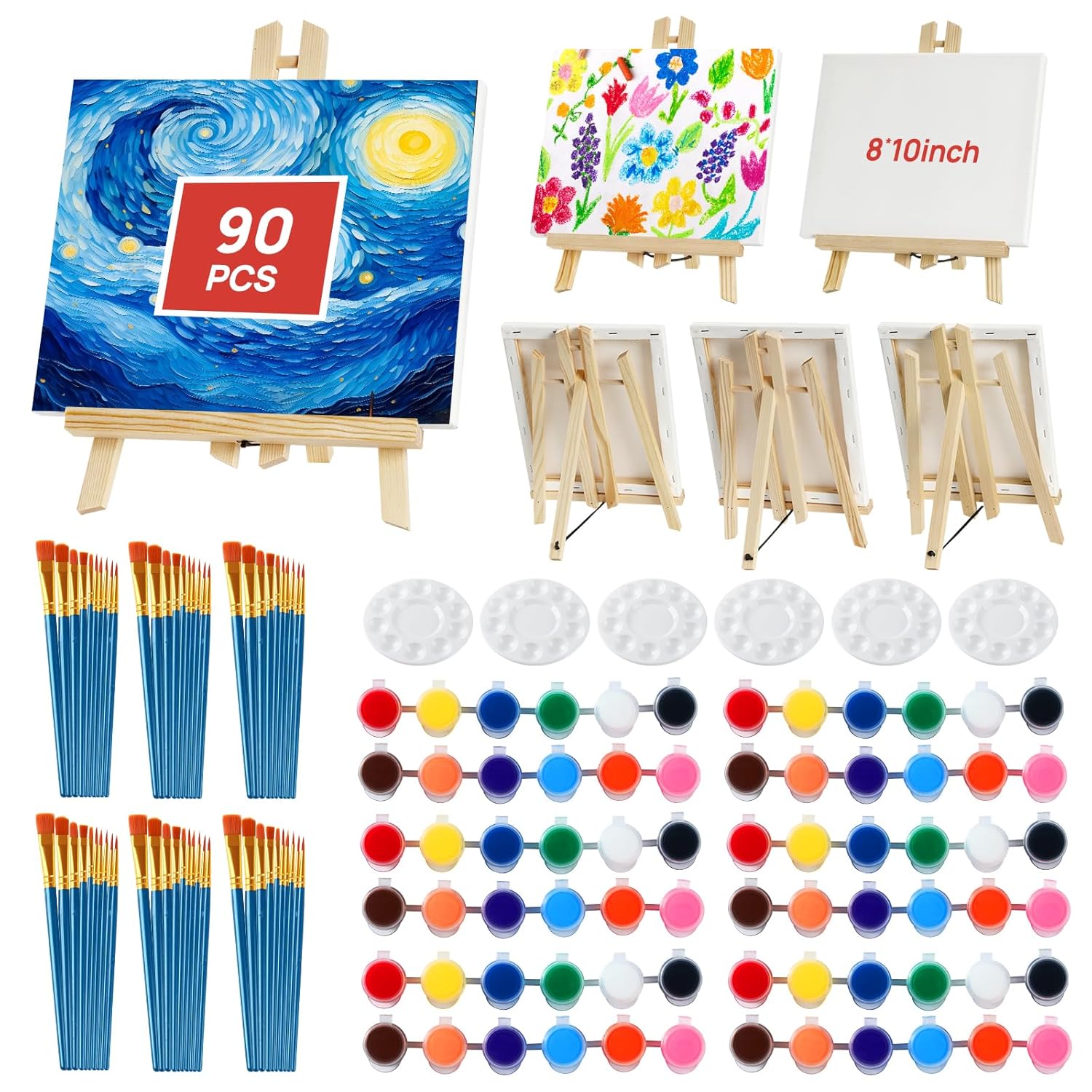 Acrylic Paint Set For Adults&Kids 90 Pcs Painting Supplies (12 Colors Acrylic Paint +12Inch Easels+8X10 Canvases+Brushes+Palettes)Paint Kits For Paint And Sip,Couples Painting Parties,Class...
