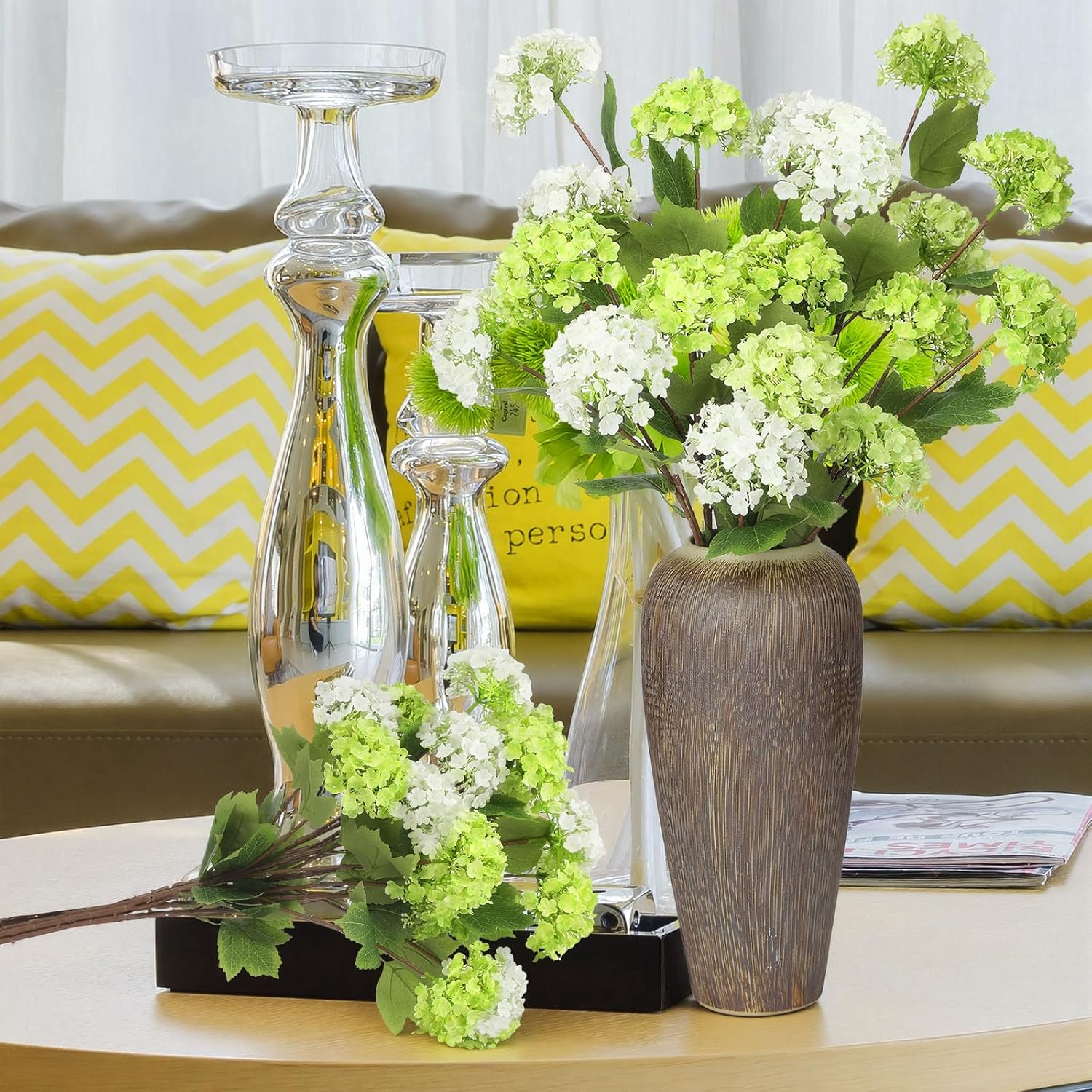 6 Pcs White And Green Hydrangea Artificial Flowers 30.3" Real Touch Faux Hydrangea Flowers With Stems For Wedding Bouquets Table Centerpieces Diy Floral Home Decor