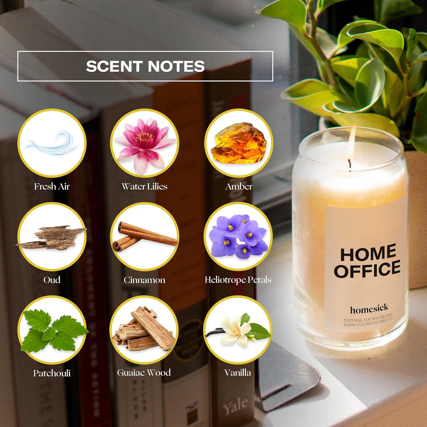Scented Candles For Home (Home Office) - 13.75 Oz Long-Lasting Natural Soy Wax Blend Jar Candle Gifts For Women & Men, 60-80 Hours Burn Time - Notes Of Fresh Air, Water Lilies & Amber