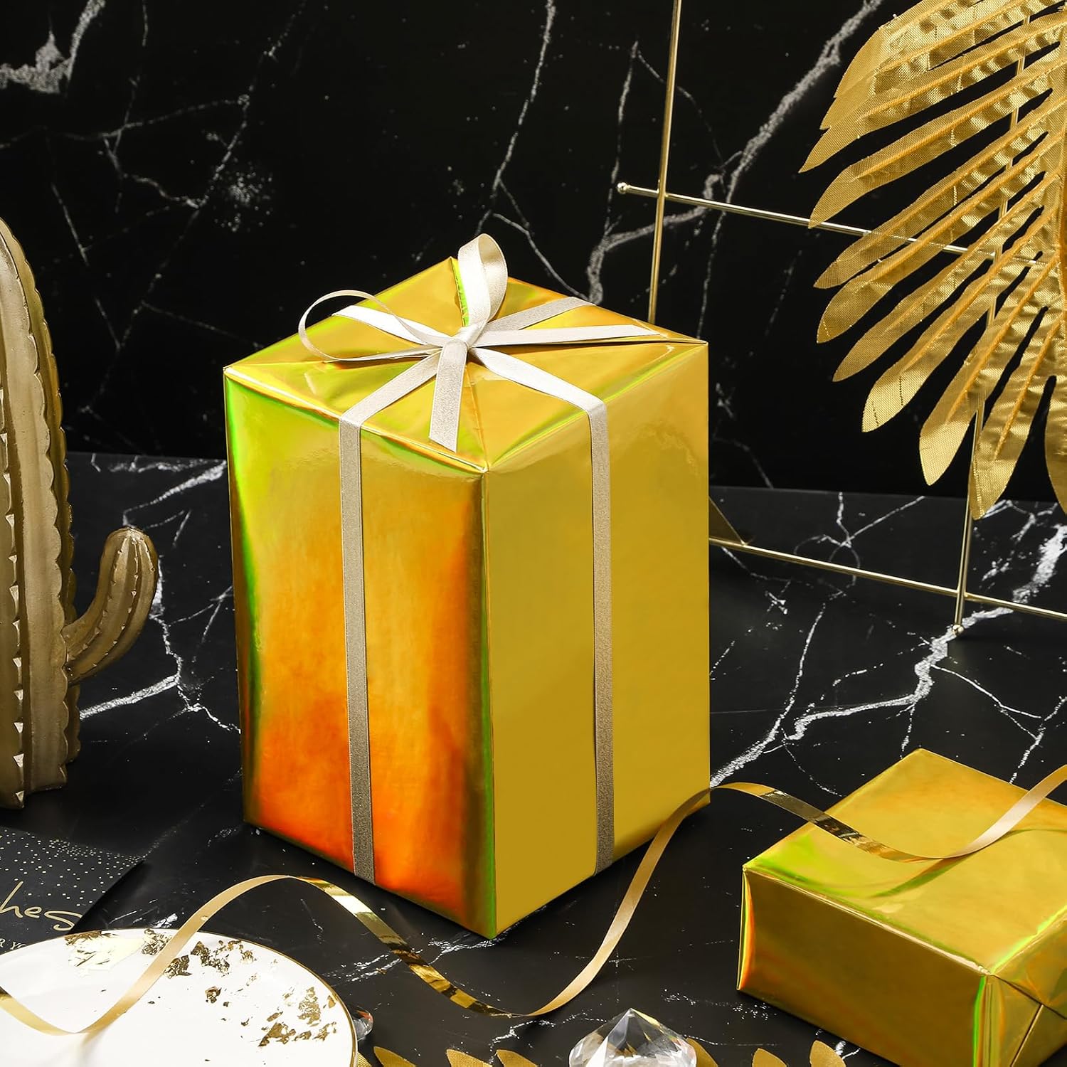 Gold Wrapping Paper Roll - Holographic Iridescent Wrapping Paper For Birthday, Chritsmas, Holiday - 17 Inches X 32.8 Feet (47.23 Sq.Ft.)