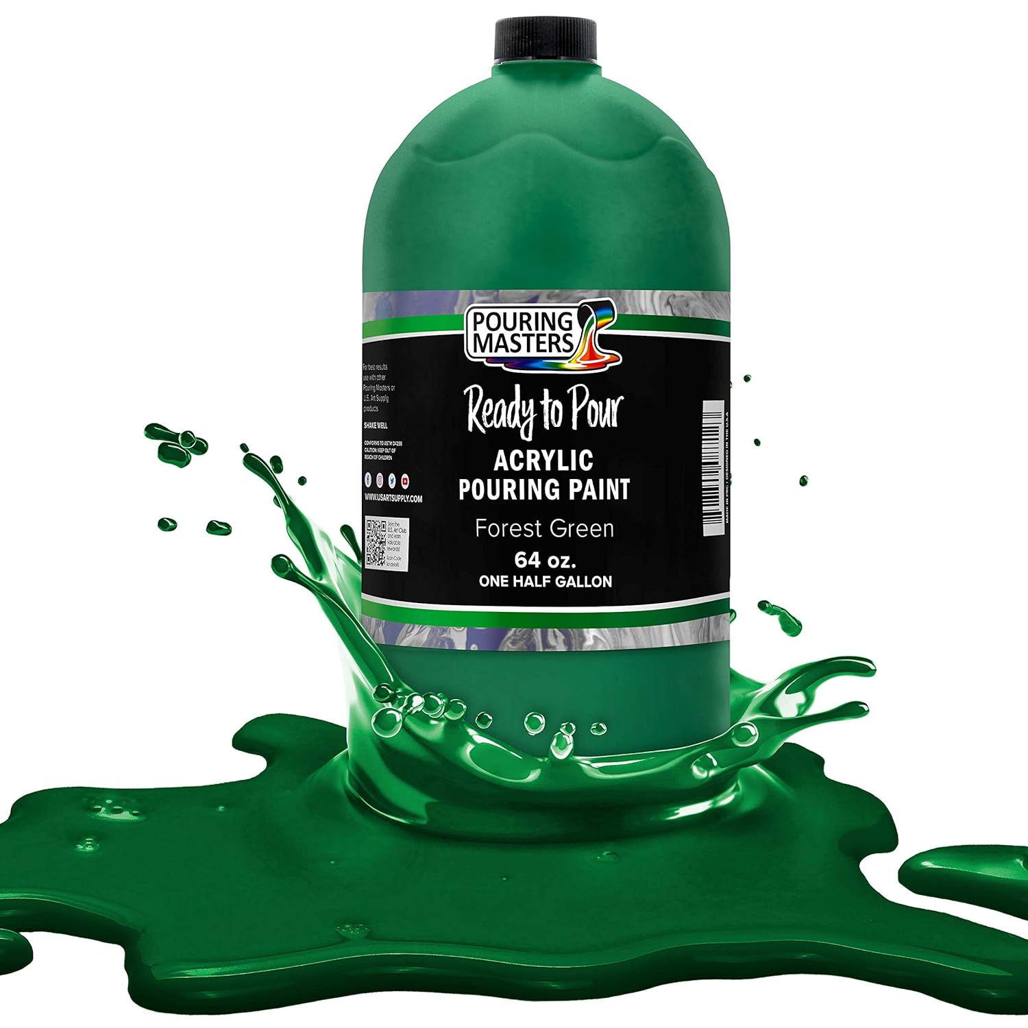 Pouring Masters Forest Green Ready To Pour Acrylic Pouring Paint - Premium 64-Ounce Pre-Mixed Fluid Acrylic Paint - Fluid Art Supplies For Canvas, Wood, Paper, Tile & Rocks