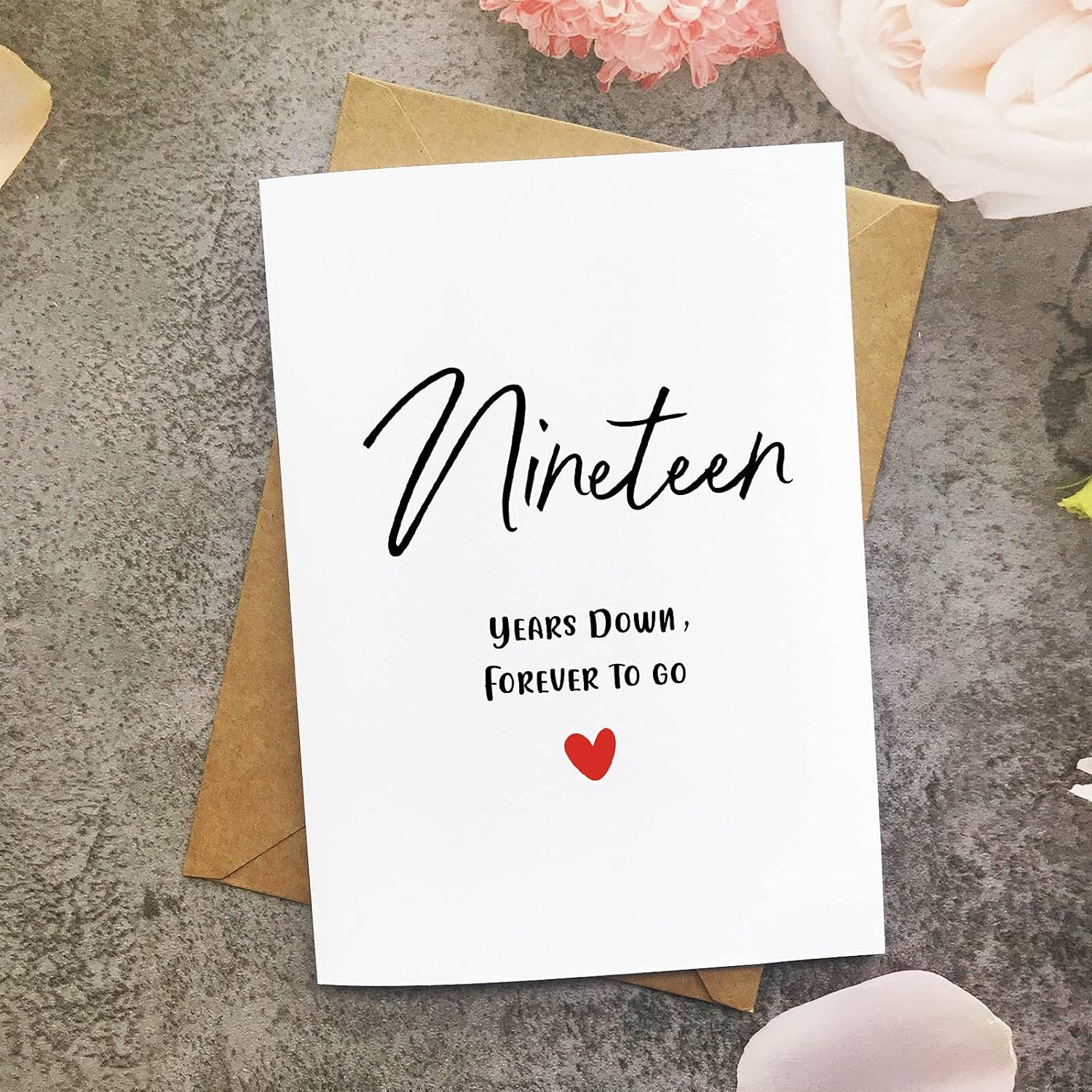 19Th Anniversary Card, Nineteen Years Down Forever To Go, Romantic Valentines Day Wedding Card For Husband Wife