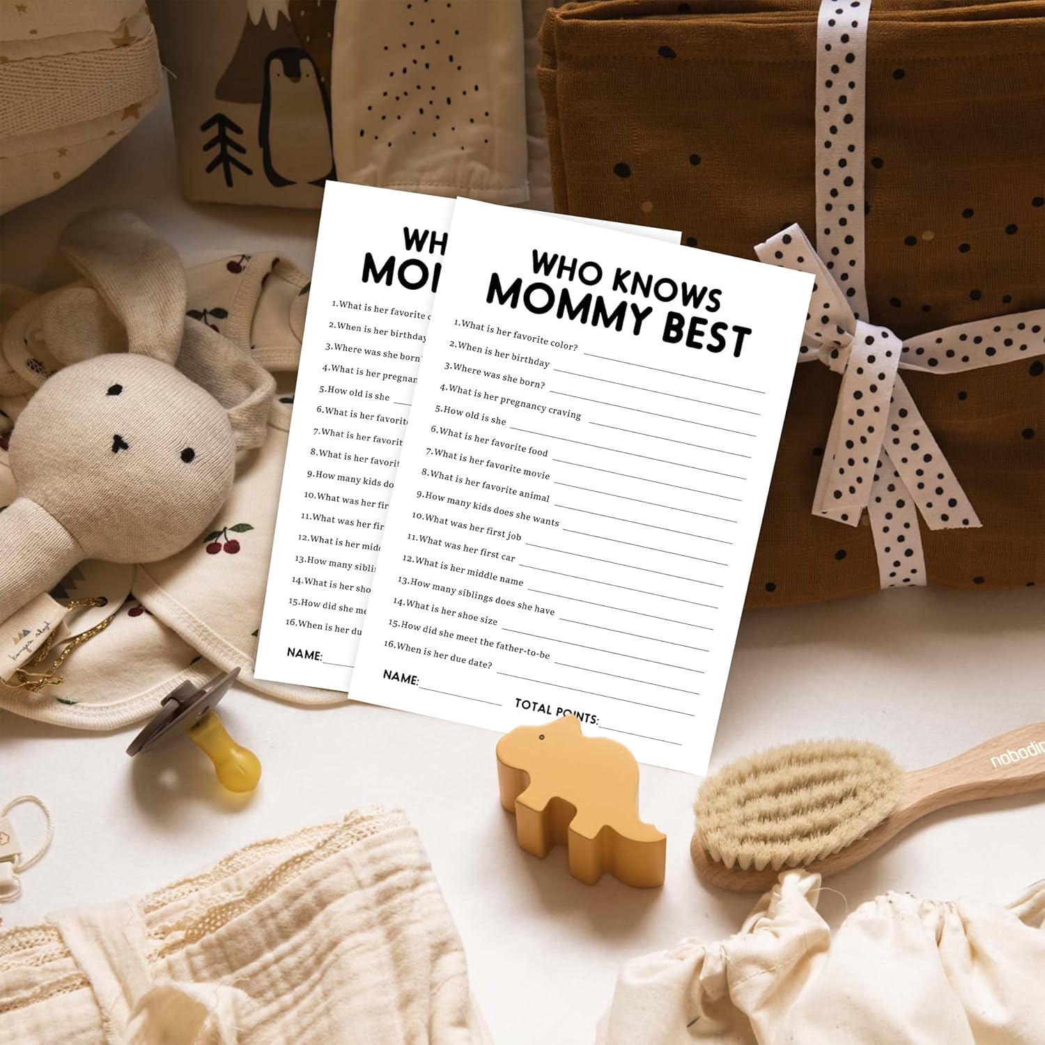 Rustic Minimalist Theme Gender Neutral Cards Baby Shower Games - 25 Who Knows Mommy Best Games - Gender Reveal & Baby Announcement Party Supplies-(B20)