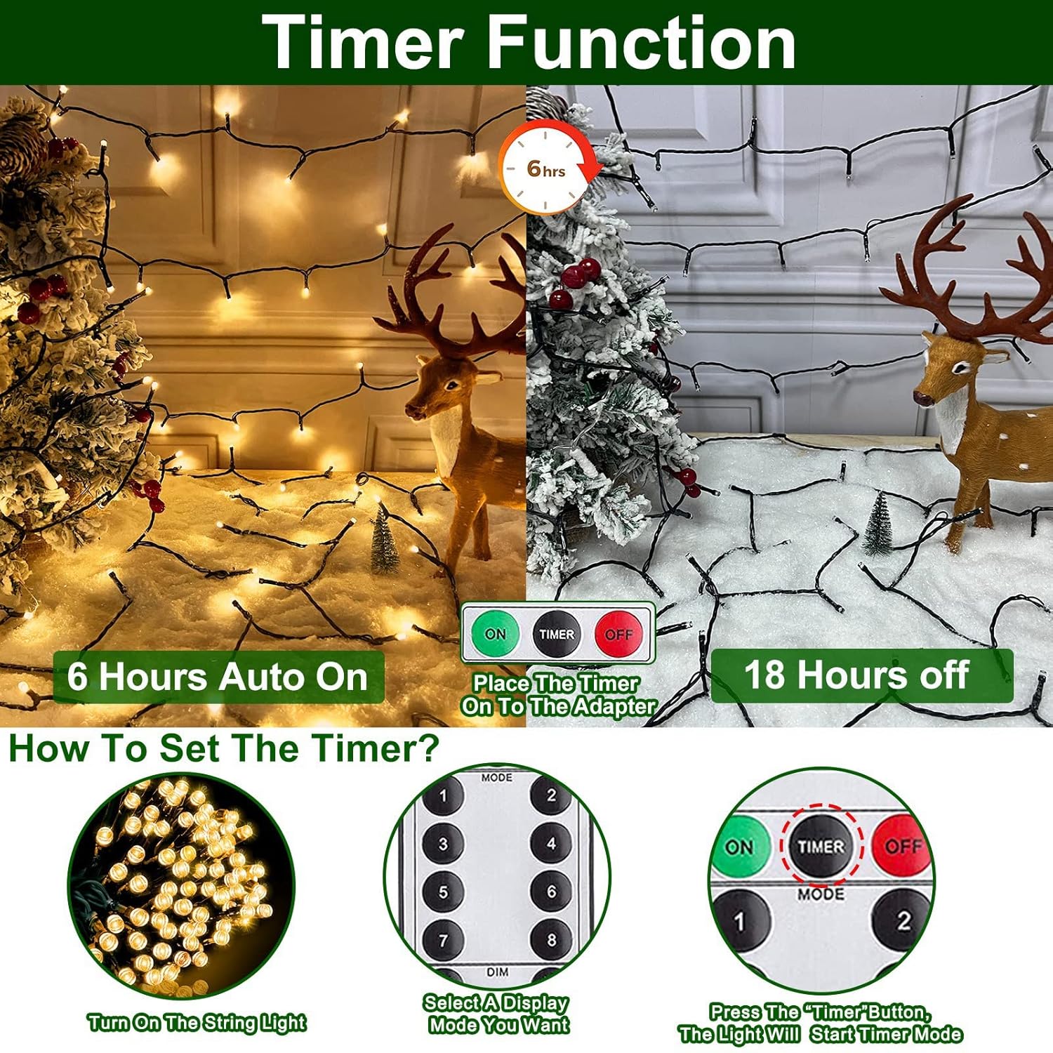 50 Ft-150 Led Christmas Decoration Fairy Lights Battery Operated,Green Wire Mini Light With Waterproof,Timer,Remote Cont