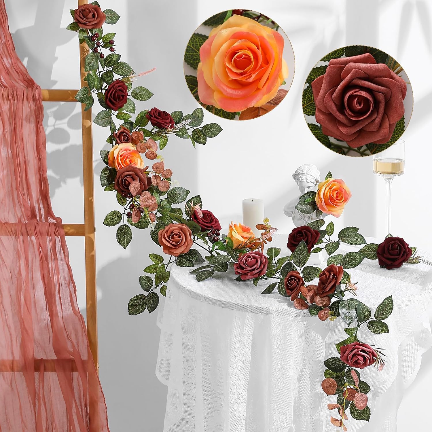 5Ft Terracotta Artificial Flower Garland Fall Floral Garland Burnt Orange Arch Rose Vine For Wedding Ceremony Party Backdrop Decor Arch Flowers Mantel Table Centerpieces Decorations