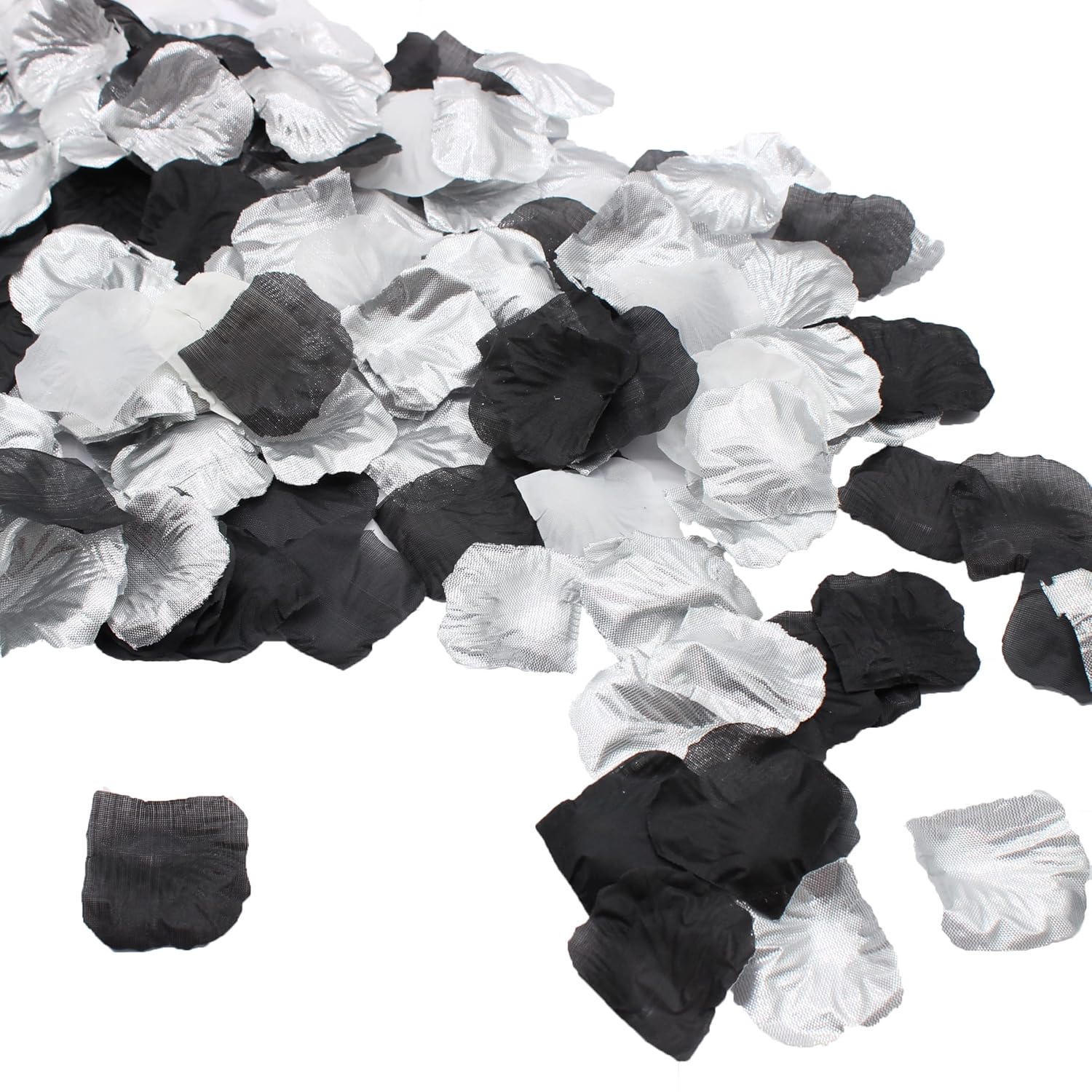 900Pcs Silver Black White Artificial Flowers Silk Rose Petals Flower Girl Scatter Petals For Wedding Aisle Centerpieces Table Confetti Party Favors Home Decoration