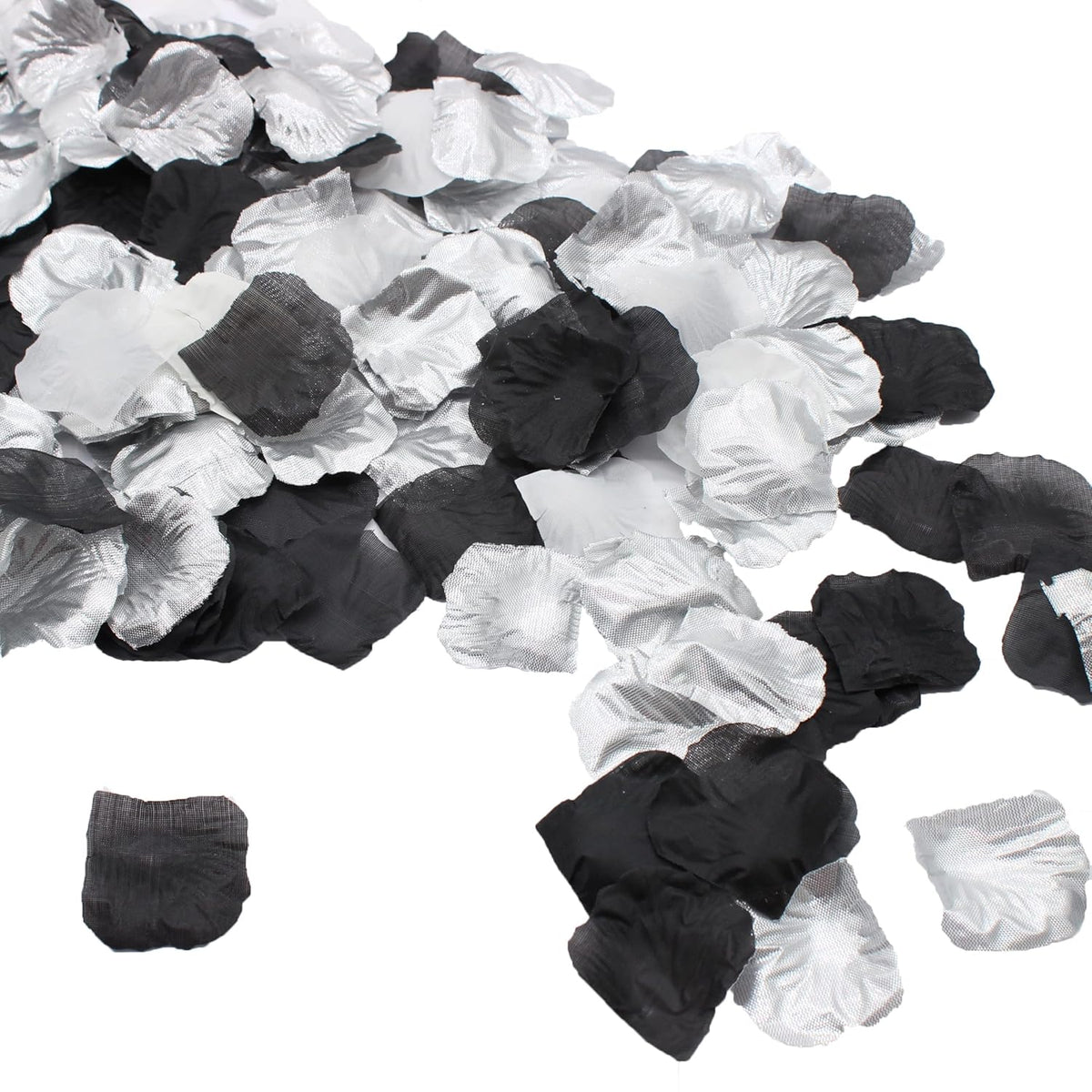 900Pcs Silver Black White Artificial Flowers Silk Rose Petals Flower Girl Scatter Petals For Wedding Aisle Centerpieces Table Confetti Party Favors Home Decoration