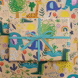 Baby Shower Wrapping Paper Roll - 17 Inches X 16.4 Feet - Colorful Cartoon Animal Design On Kraft Paper - For Boy Or Neutral Gift Wrapping, Kids' Birthday Party And Baby Shower