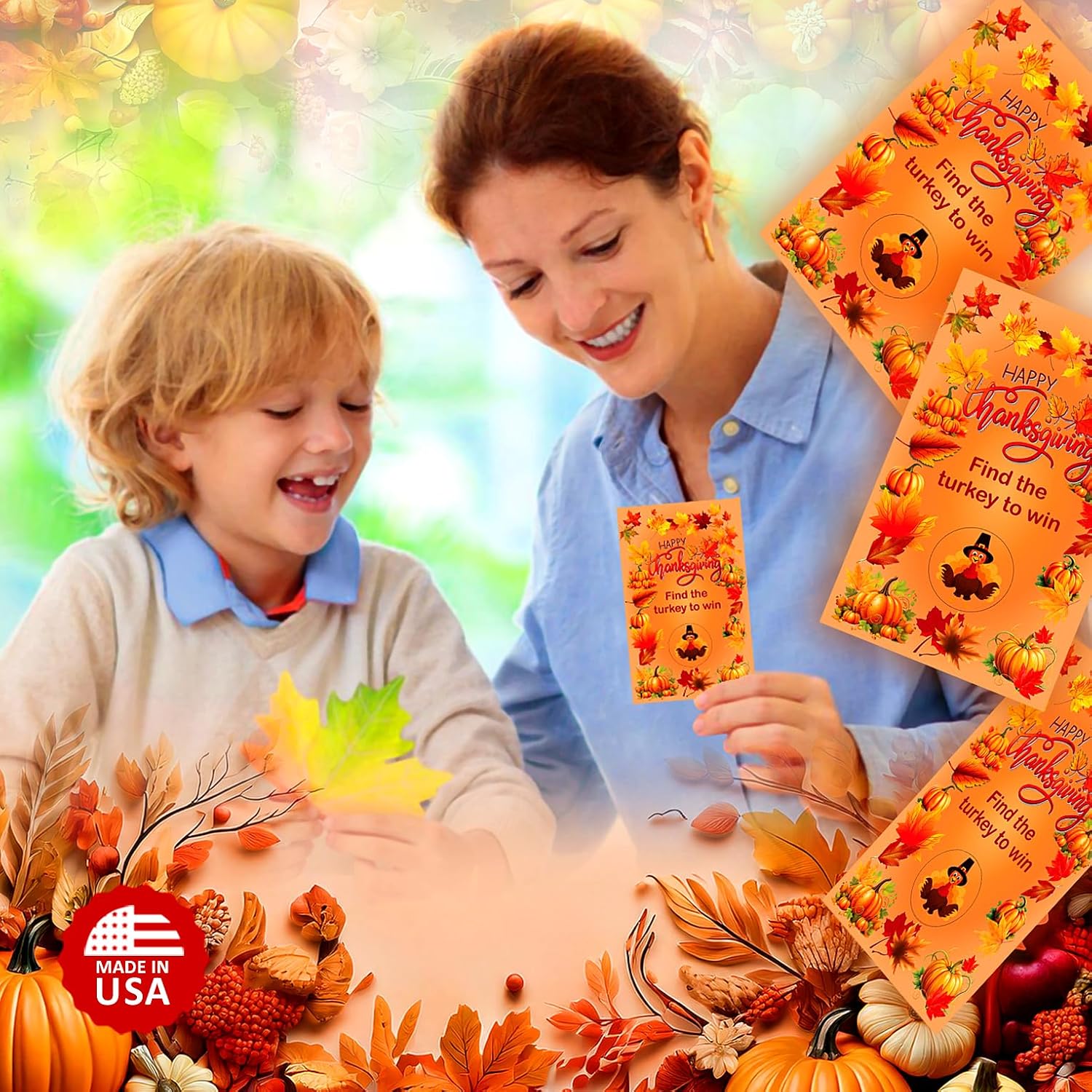 Happy Thanksgiving Scratch Off Game, Find The Turkey Easy To Play Silly Games, Fun Idea, Ice Breaker Activity. Raffle Cards, Set Of 40 Cards Made In Usa