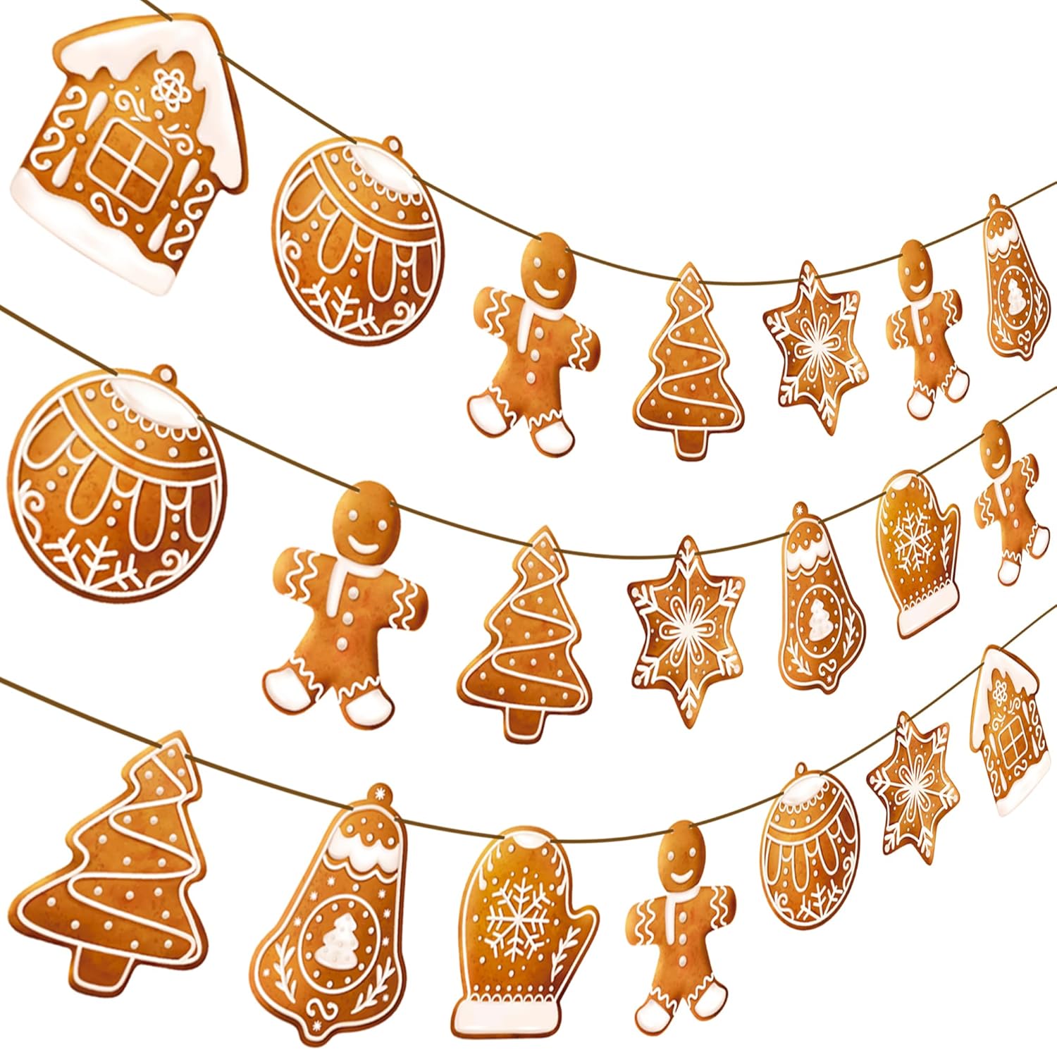 3Pcs Christmas Gingerbread Banners Gingerbread Snowflake Tree Theme Decorations Xmas Winter Party Hanging Decorations For Christmas Winter Holiday Party Supplies