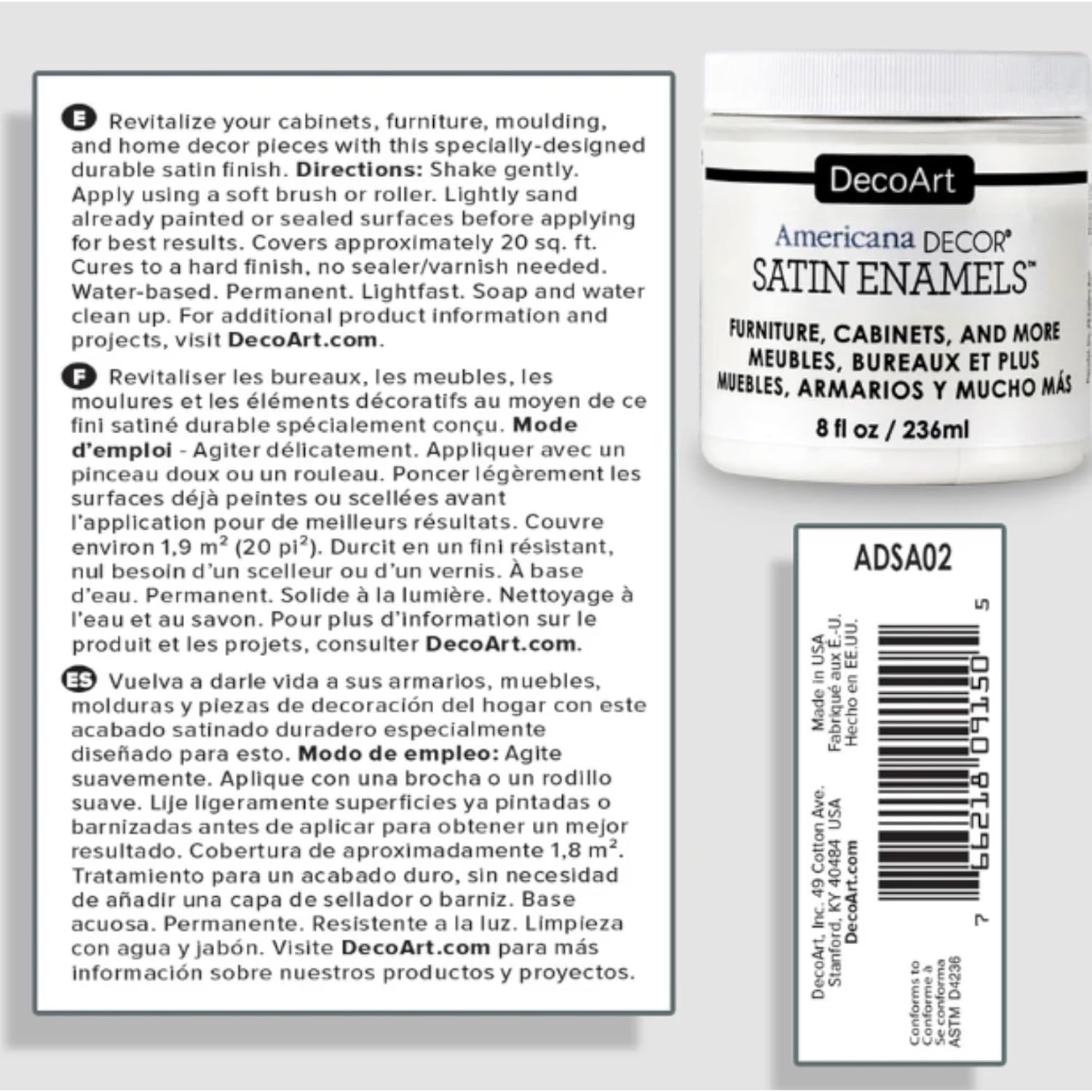 Americana Decor - 8oz Pure White Satin Acrylic Paint for Wall Art & Home Furniture Touch Up - Includes E-book