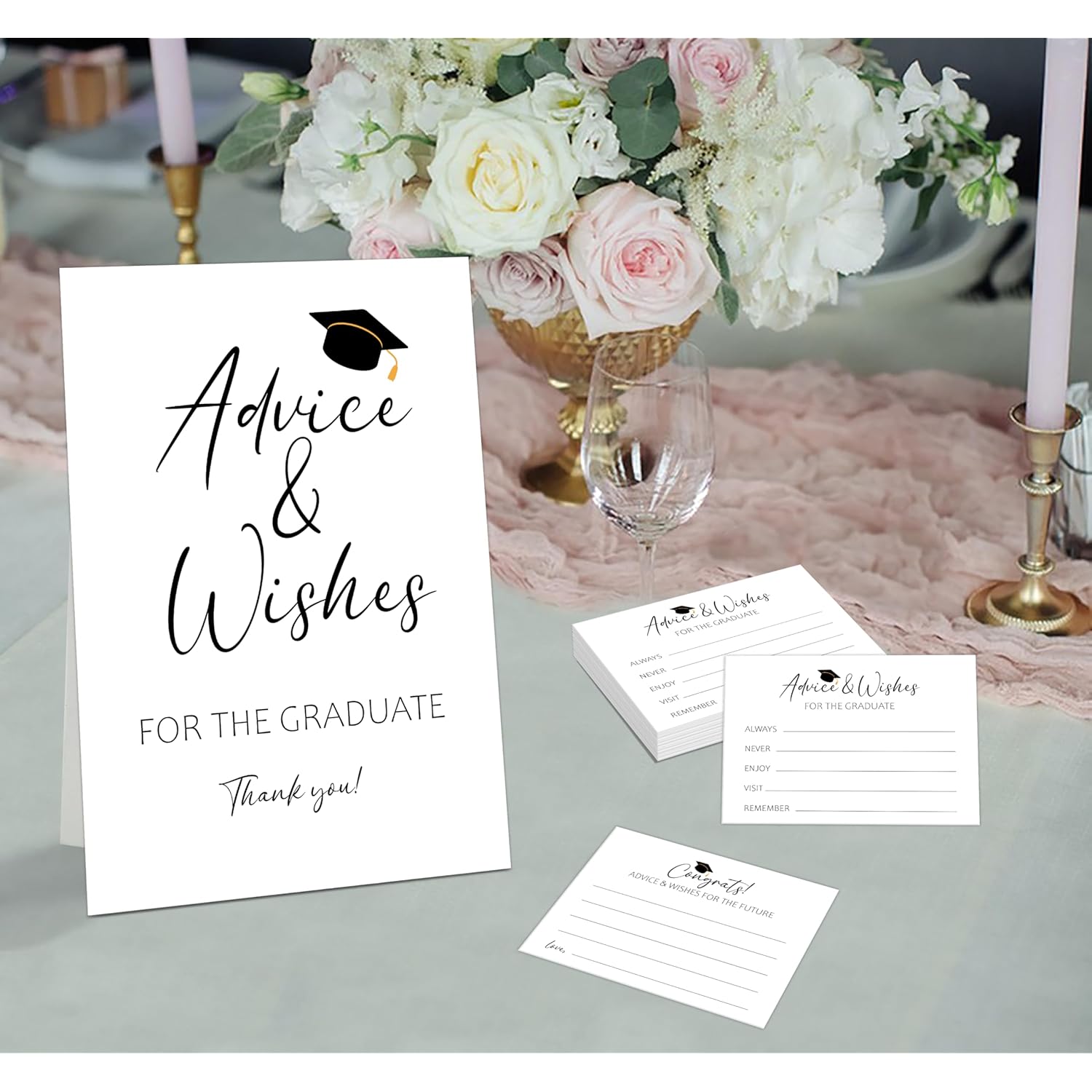 Advice And Wishes For The Graduate Sign, 30 Graduation Advice Cards And 1 Standing Sign, Graduation Decorations Class Of 2025, High School College Graduation Party Games, Graduation Party Supplies