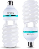 2 Pack 105W Full Spectrum CFL Light Bulbs 5500K Daylight Spiral Softbox Photography Studio Lighting