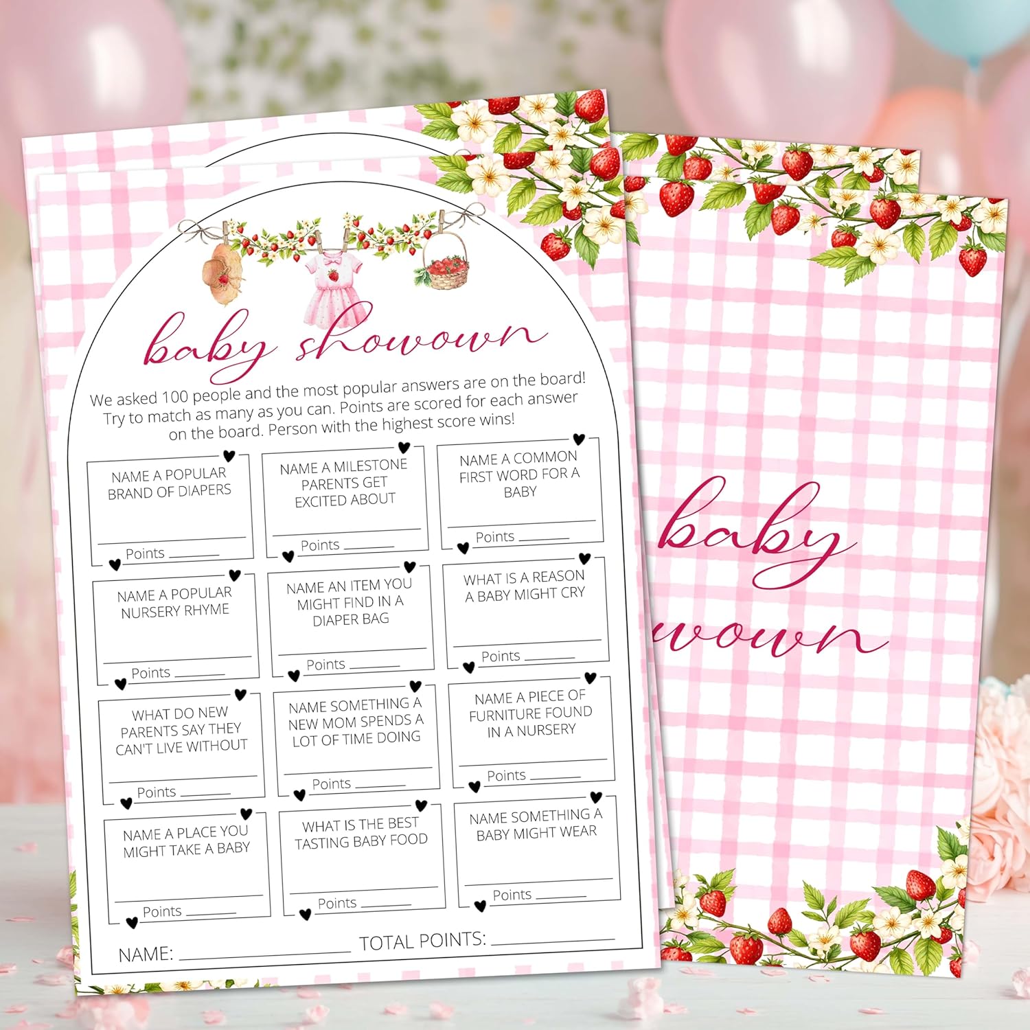 Sweet Berry Baby Shower Games, Baby Showdown Activity Cards For Party Decorations Favors, Pink Strawberry Gender Reveal Party Game For 25 Guests - B10
