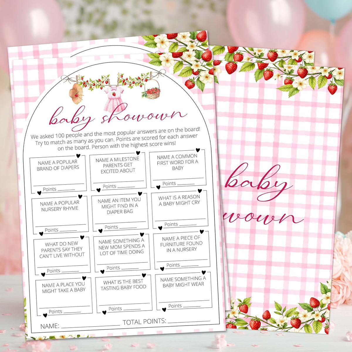 Sweet Berry Baby Shower Games, Baby Showdown Activity Cards For Party Decorations Favors, Pink Strawberry Gender Reveal Party Game For 25 Guests - B10