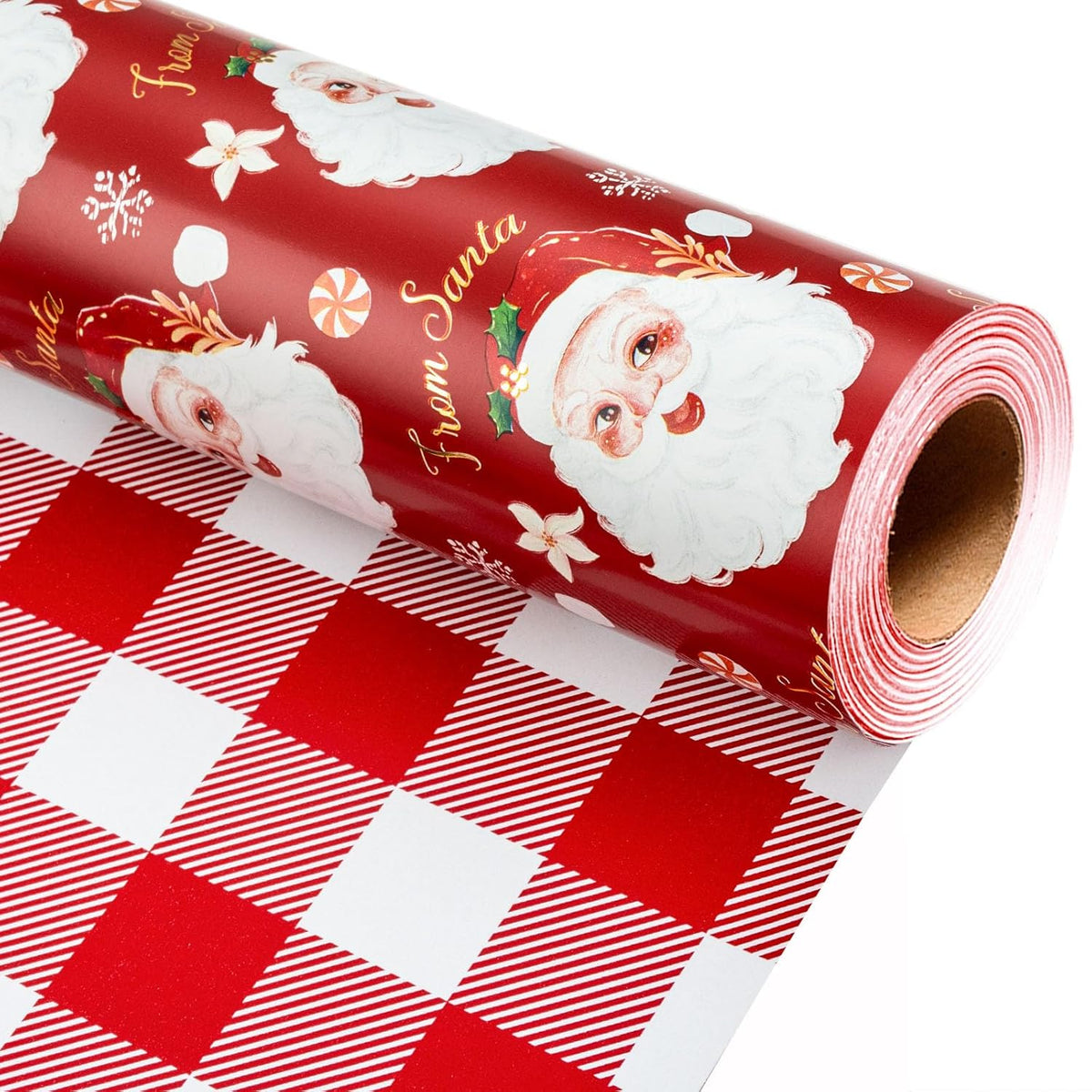 Red Christmas Wrapping Paper, Reversible Red Santa, Grid Design Gift Wrapping Paper Suitable For Christmas, Mini Roll (17 Inch X 32.8 Feet)